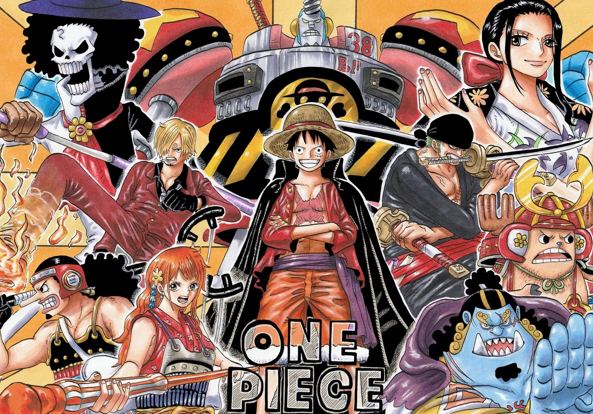 One Piece Straw Hat Pirates Group Portrait HD Wallpaper