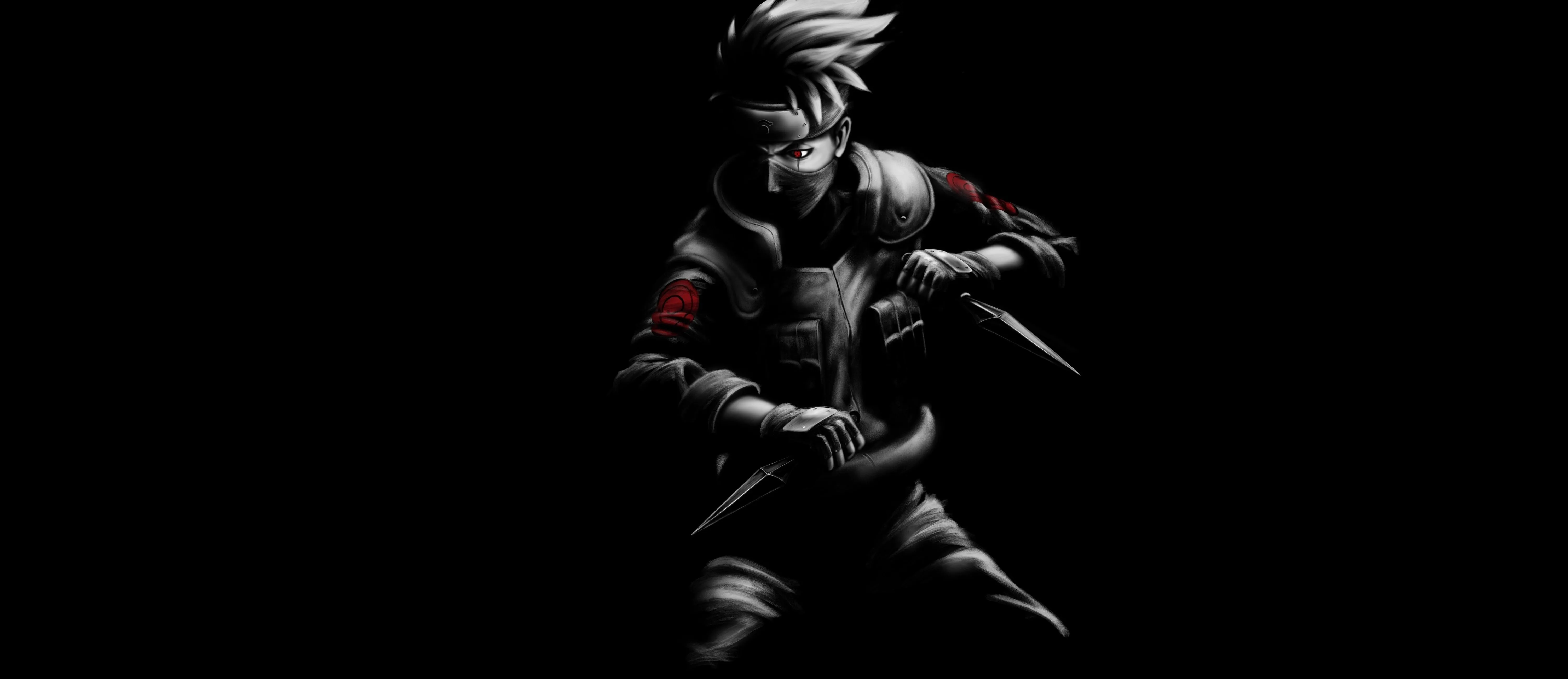 Character Kakashi Hatake on a black background anime Naruto Desktop wallpaper 1920x1080