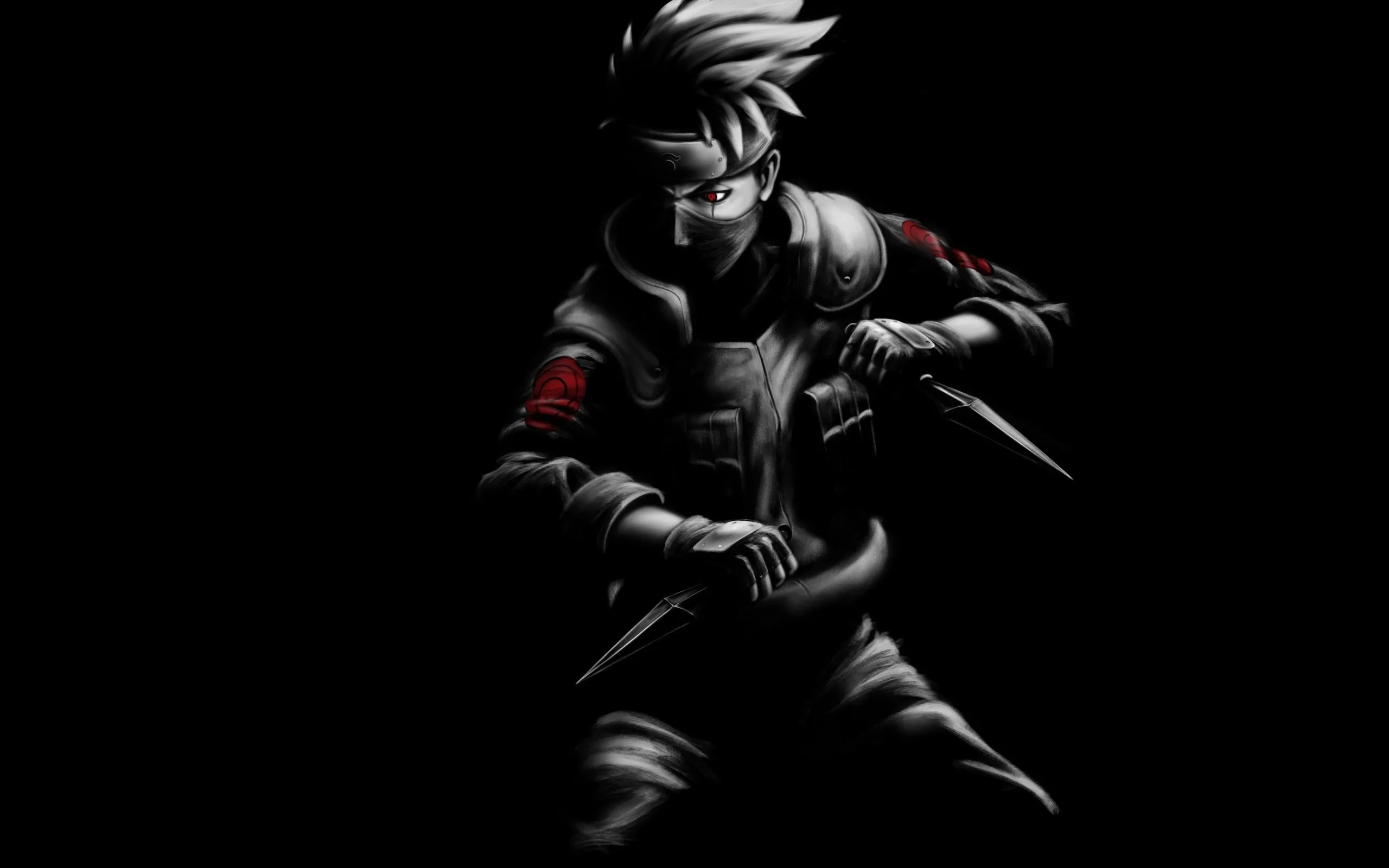 Character Kakashi Hatake on a black background anime Naruto Desktop wallpaper 2560x1600