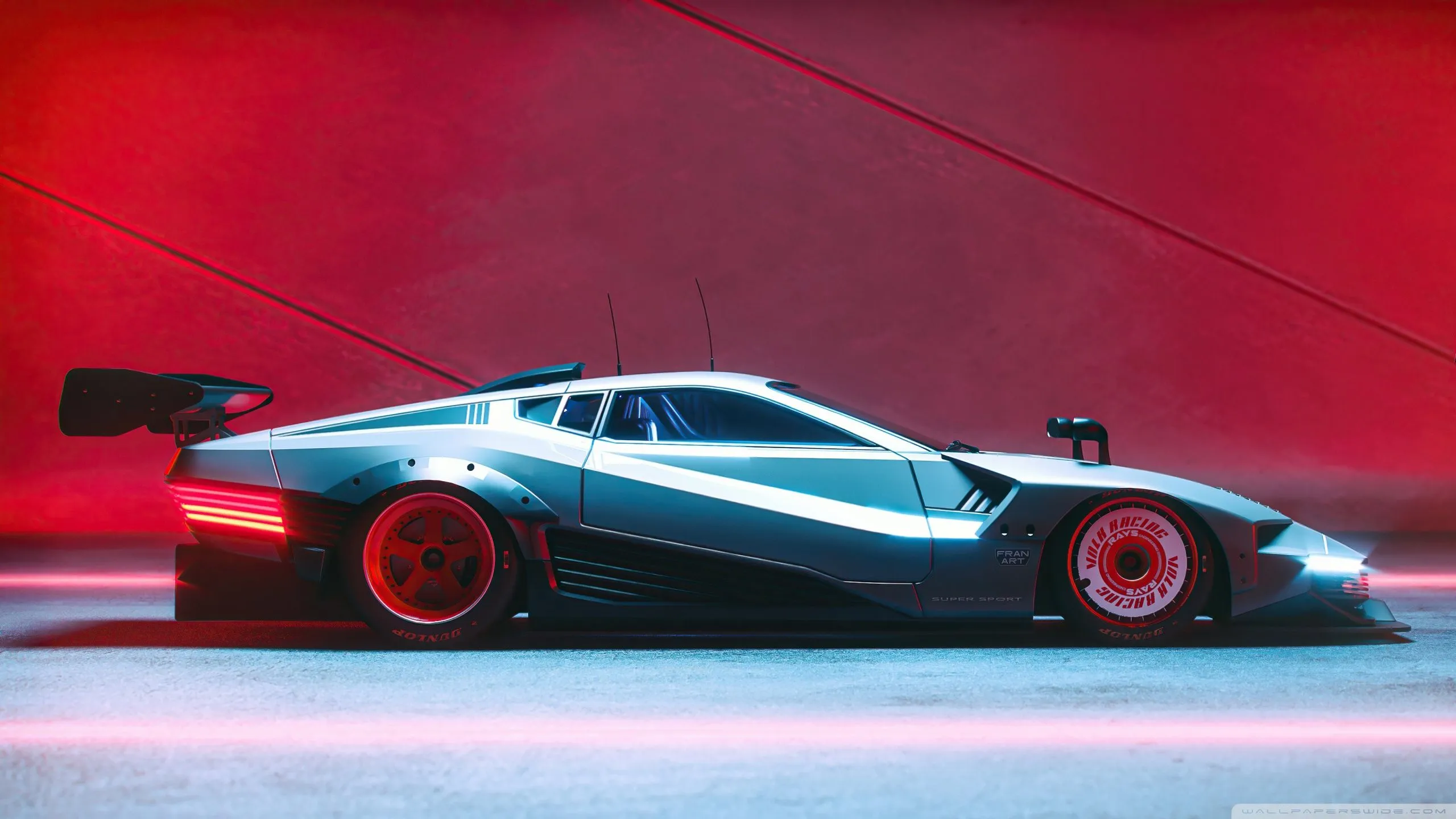 Retro, Racing Car, Digital Art, Sports Car, Side View 4K UHD Wallpaper for UltraHD Desktop and TV, Widescreen and UltraWide Display, Dual Monitor