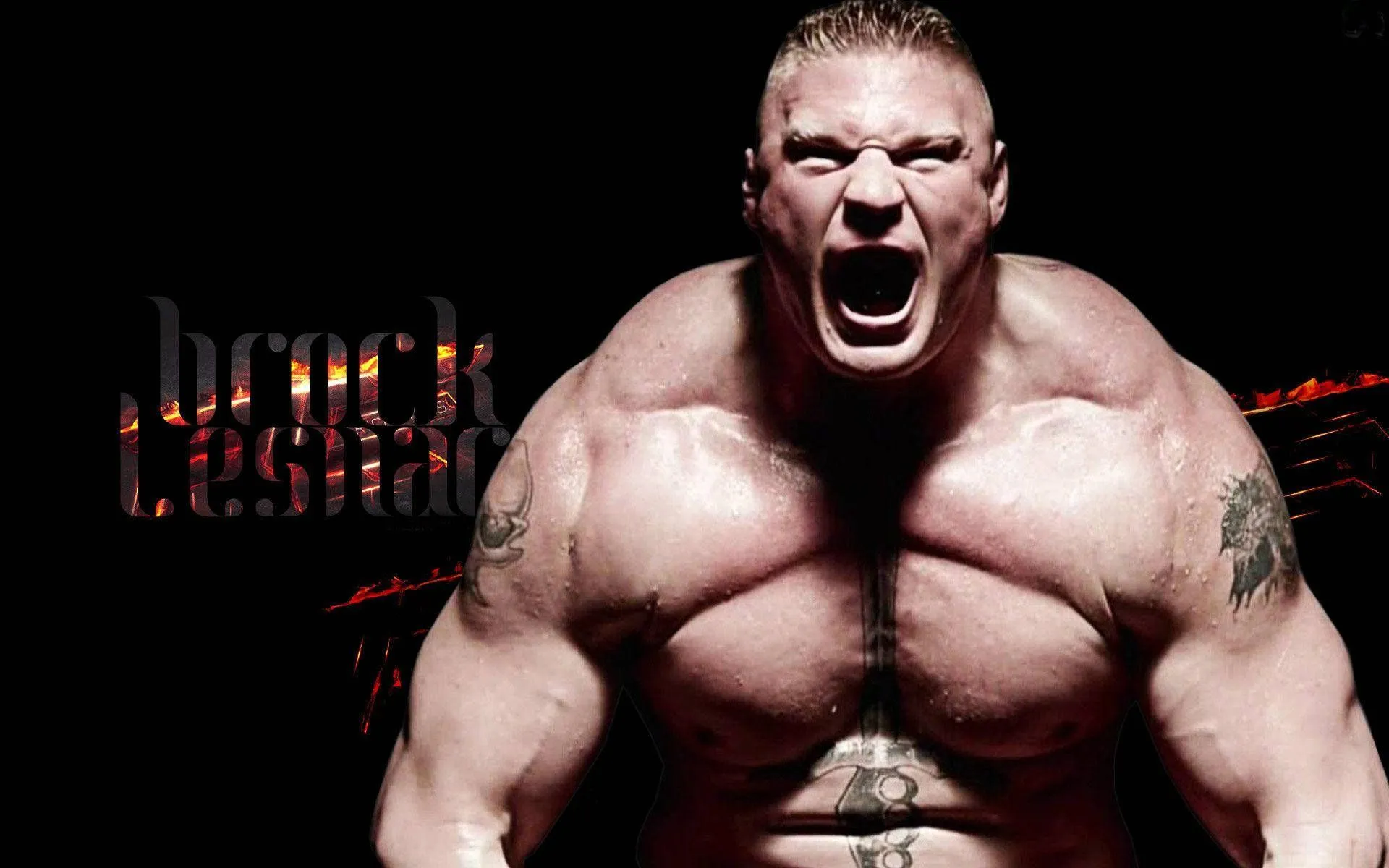 Download Brock Lesnar Ripped And Roaring Wallpaper