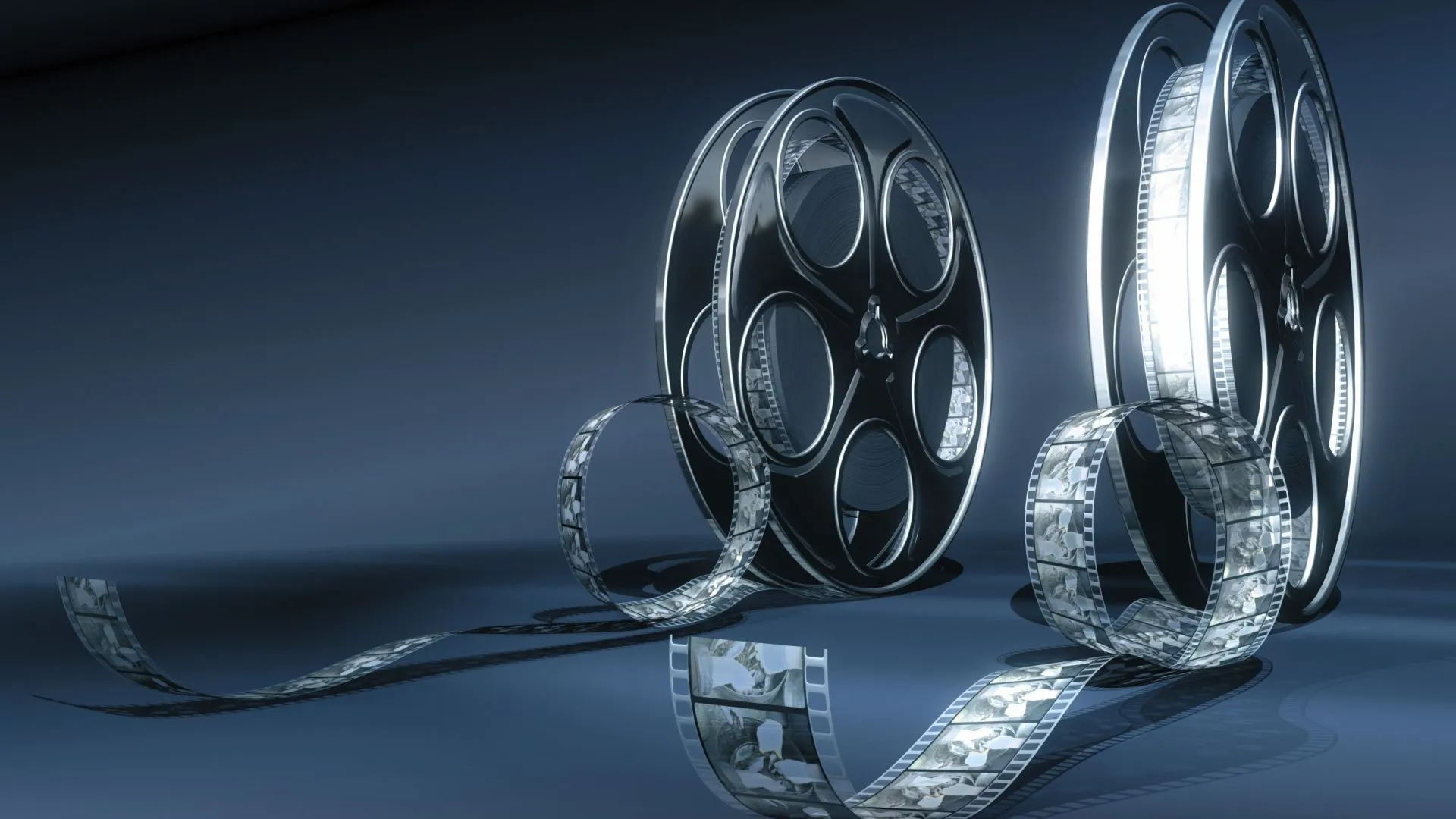 Film reel on a gray background Desktop wallpaper 1920x1080