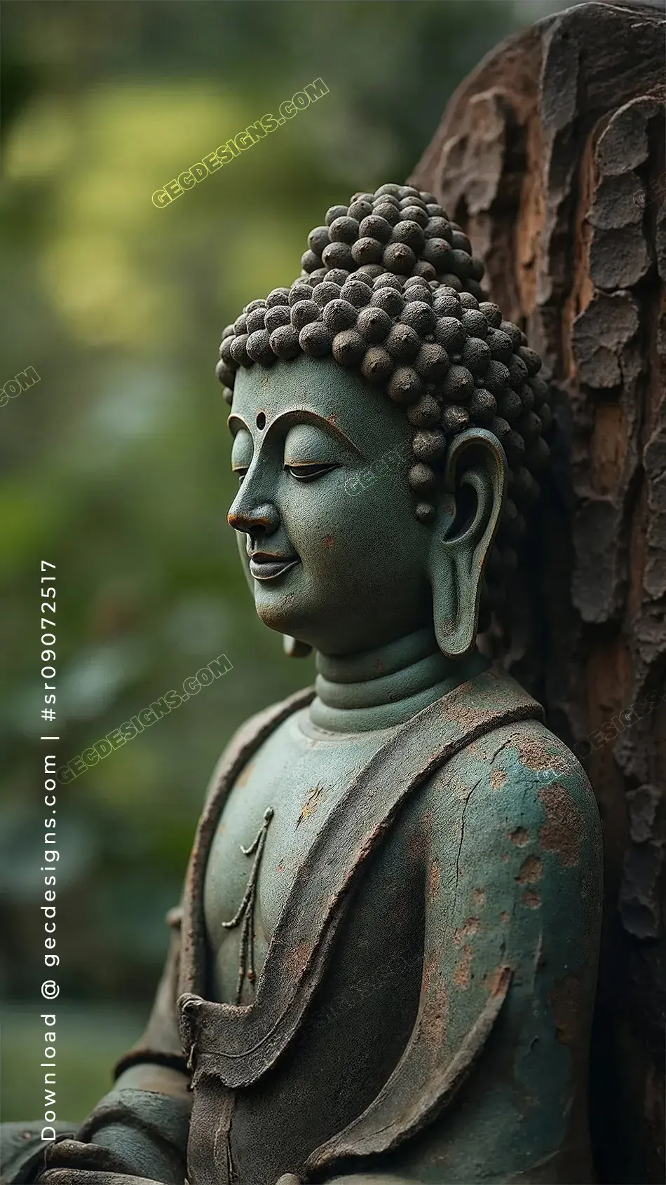 Rustic Buddha Statue Guru Purnima Wishes Image for Mobile Wallpaper and Greetings Download on GEC Designs