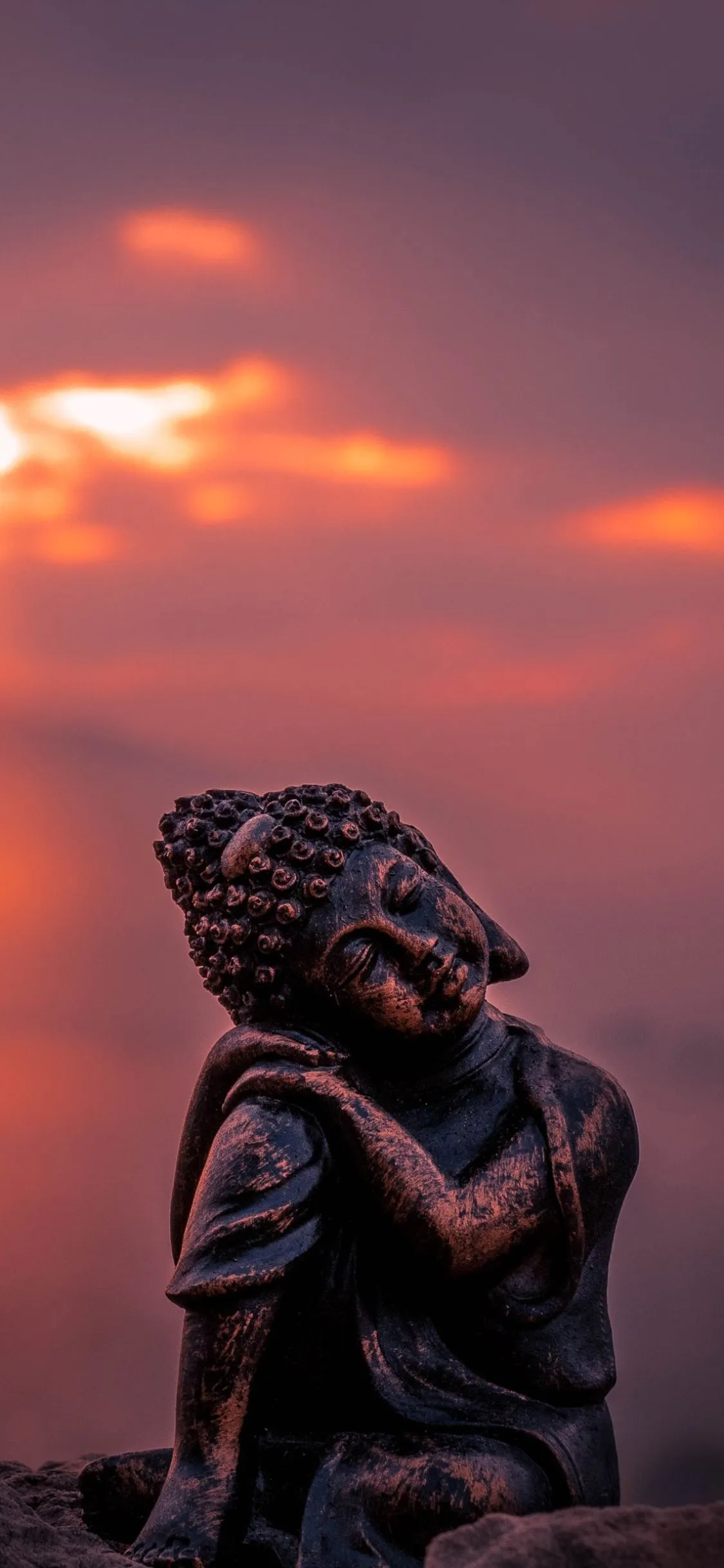 Phone wallpaper: Buddha, Religious, Statue, Sunset, Depth Of Field 1351291