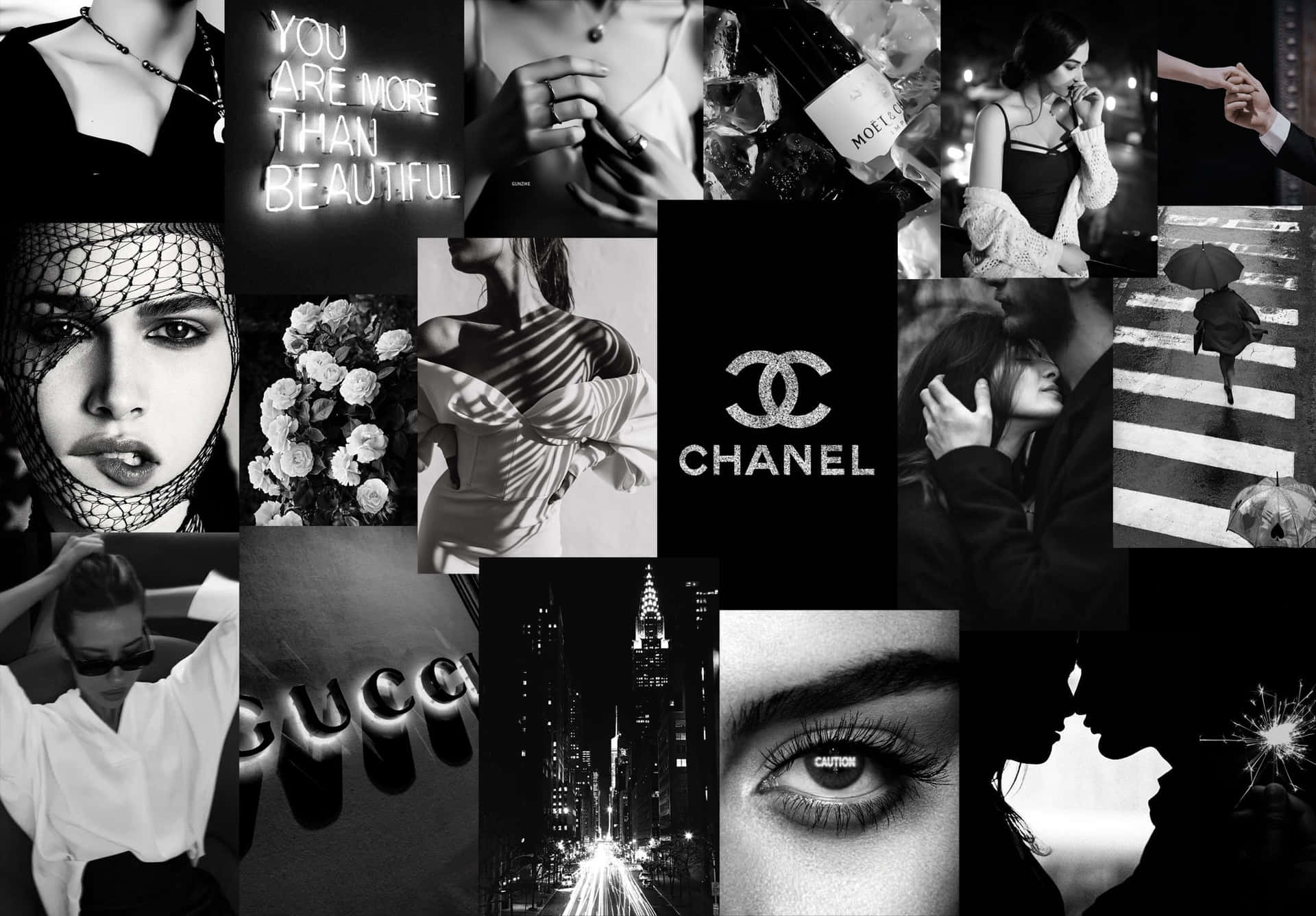 Download Color your world with a unique black and white collage Wallpaper
