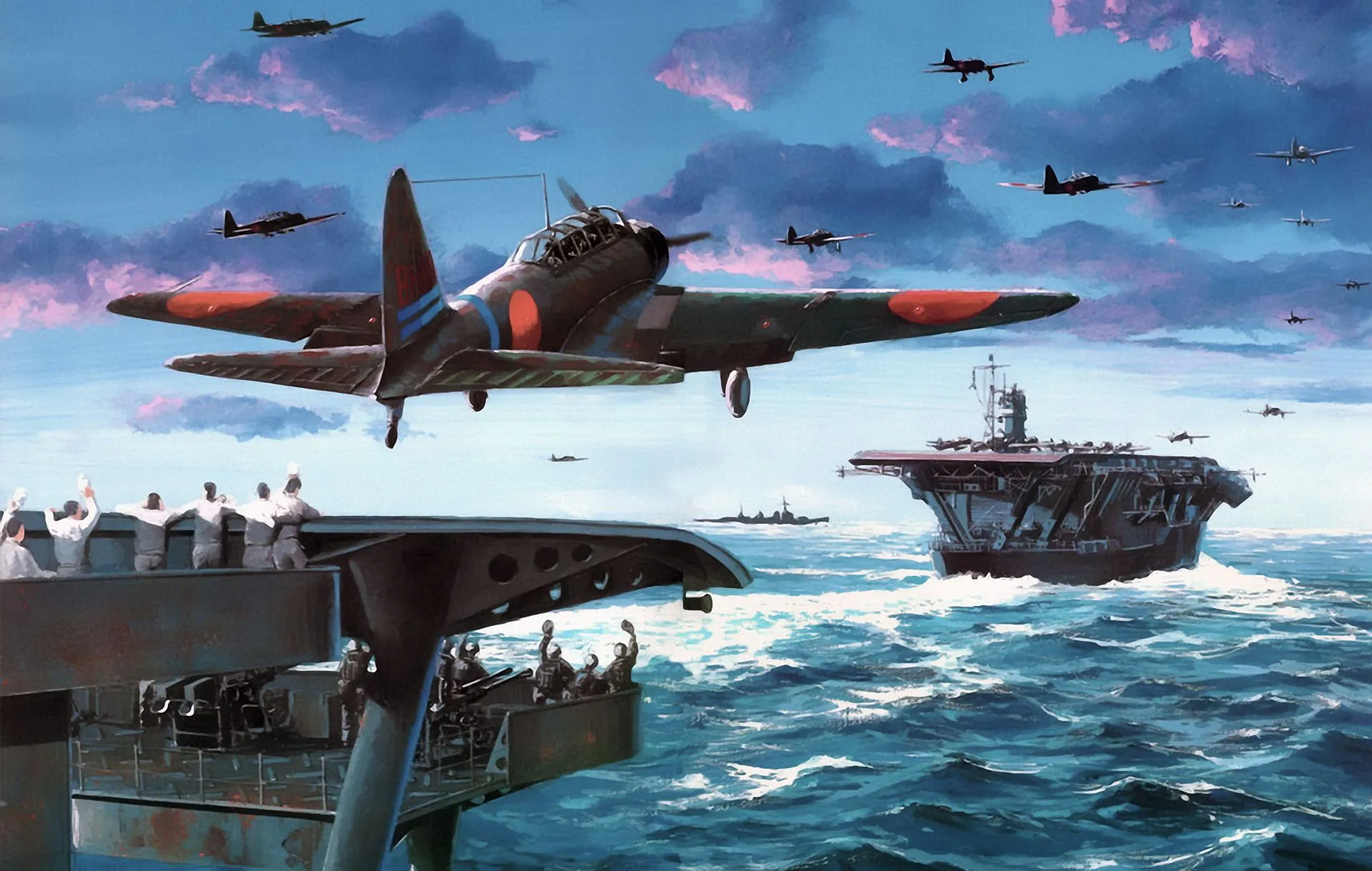 Wallpaper aircraft, war, art, airplane, aviation, japanese, Carrier, dogfight for mobile and desktop, section авиация, resolution 1920x1219