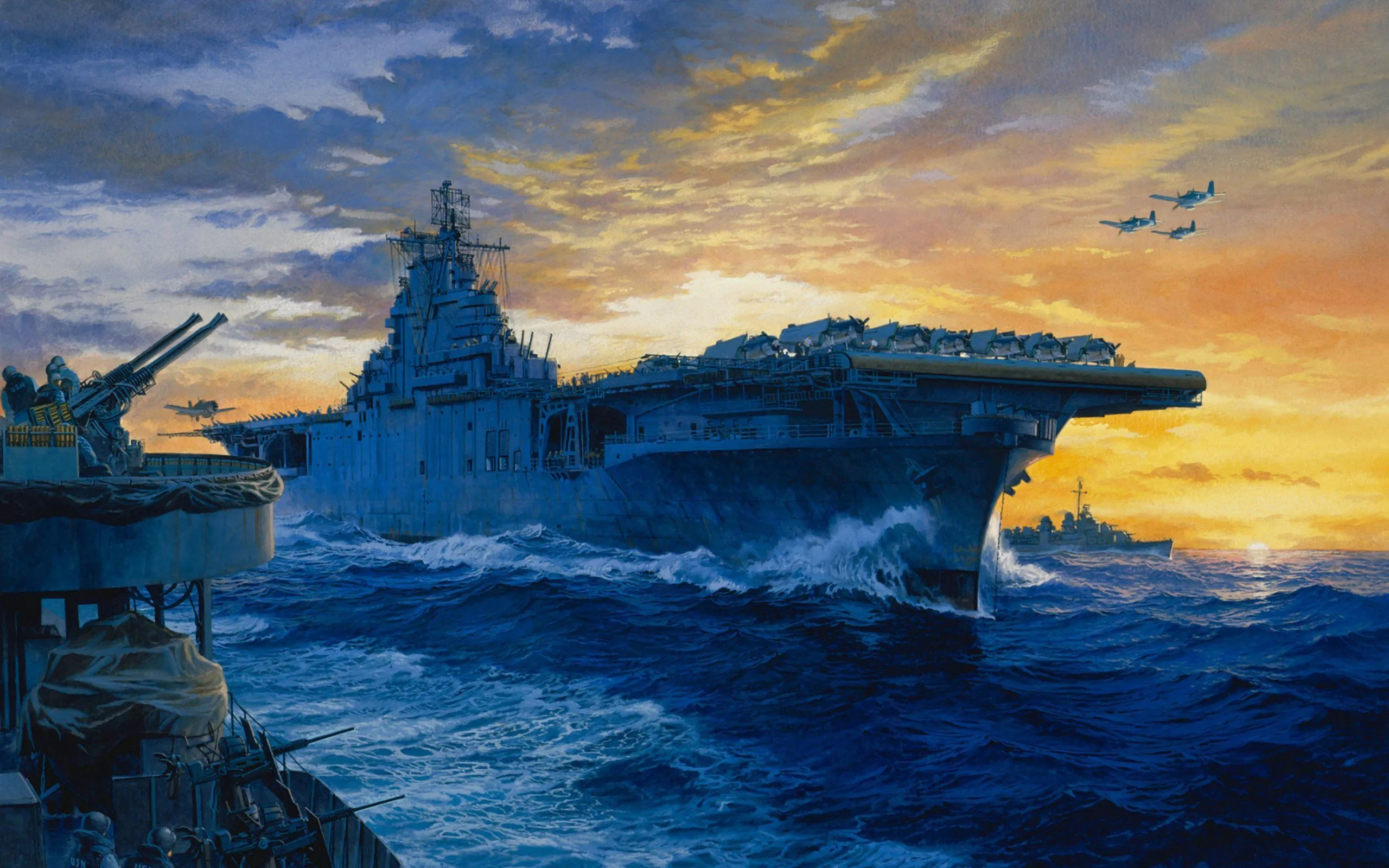 navy, Aircraft, Carrier, Art, Planes, Painting, On, Station Wallpaper HD / Desktop and Mobile Background