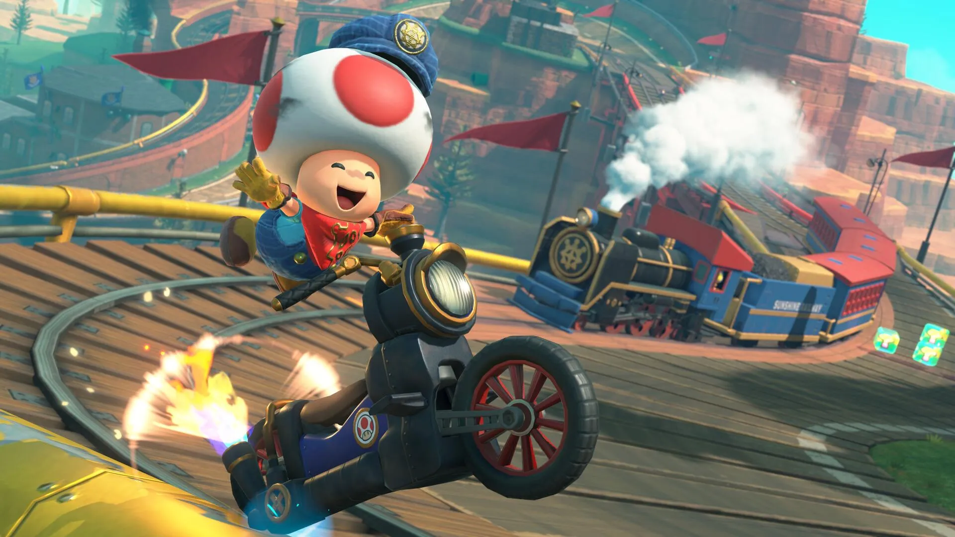 Mario Kart World 4K Ultra HD Wallpaper: Toad's Thrilling Rail Race Adventurex2160