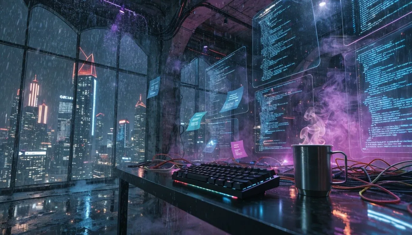 Free Neon Code Sanctuary Image, Cyberpunk, Programming