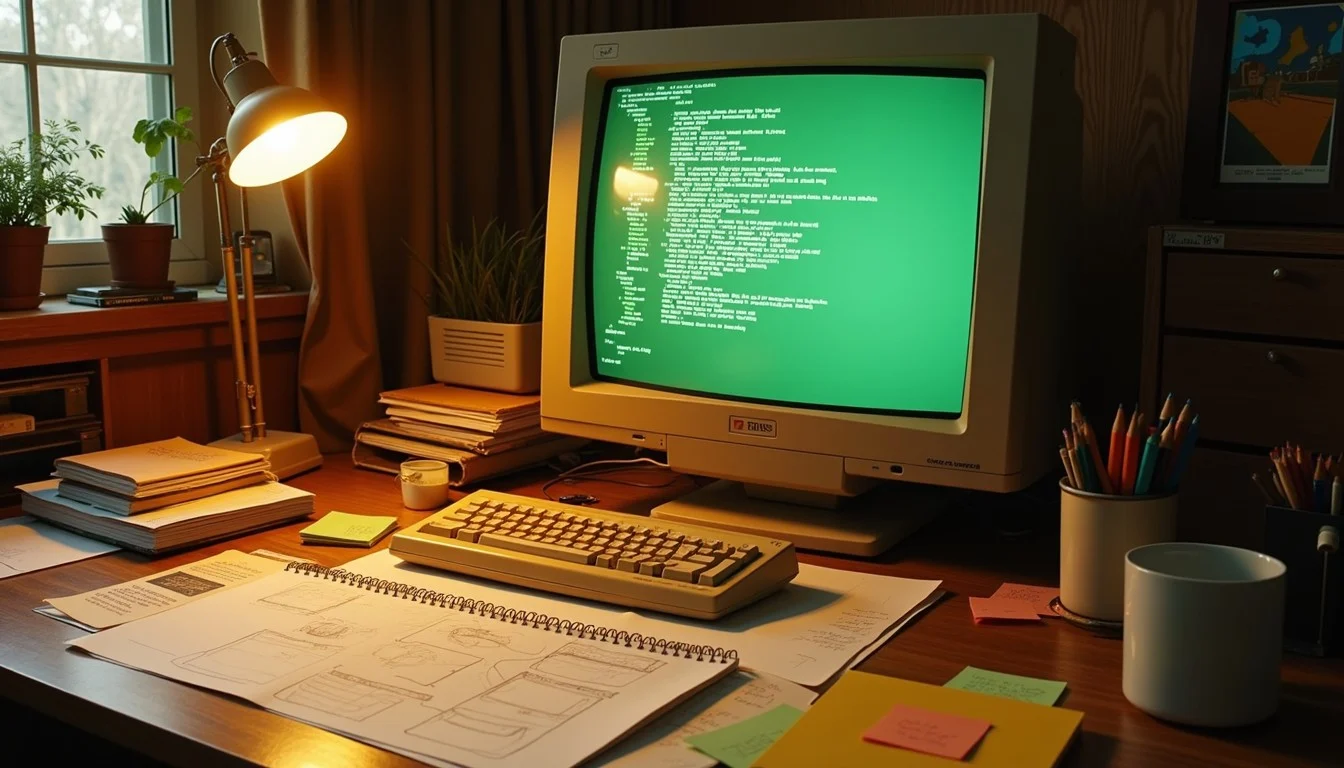 Free Retro coding workspace Image, Computer, Coding