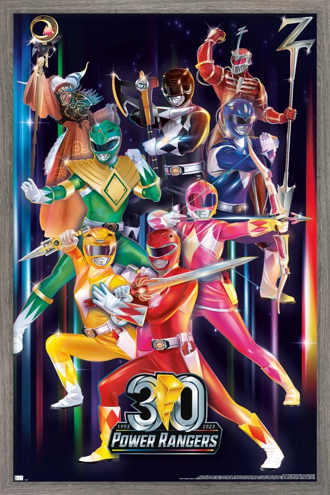 Power Rangers Group Wall Poster, 34L x 22.4W, Barnwood Framed Version: Posters & Prints