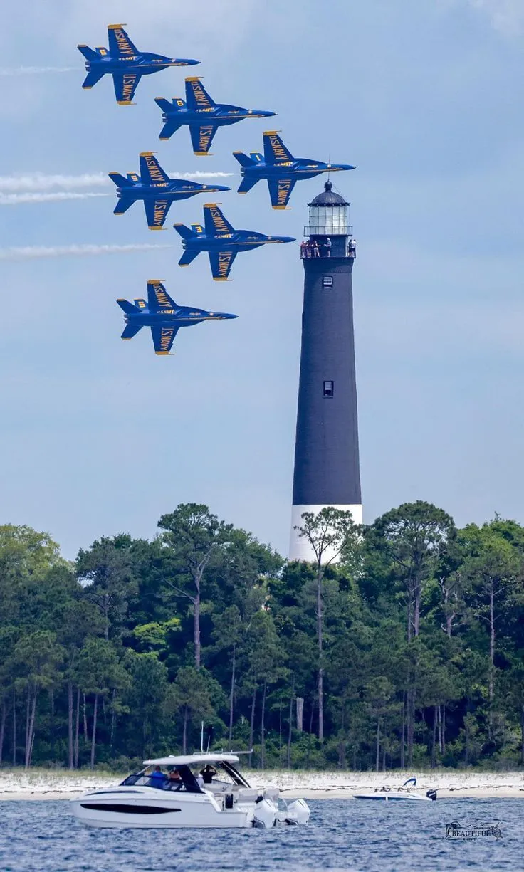 Formation of Jets Flying Near Lighthouse. Jet plane wallpaper navy blue, Blue angels wallpaper, Blue