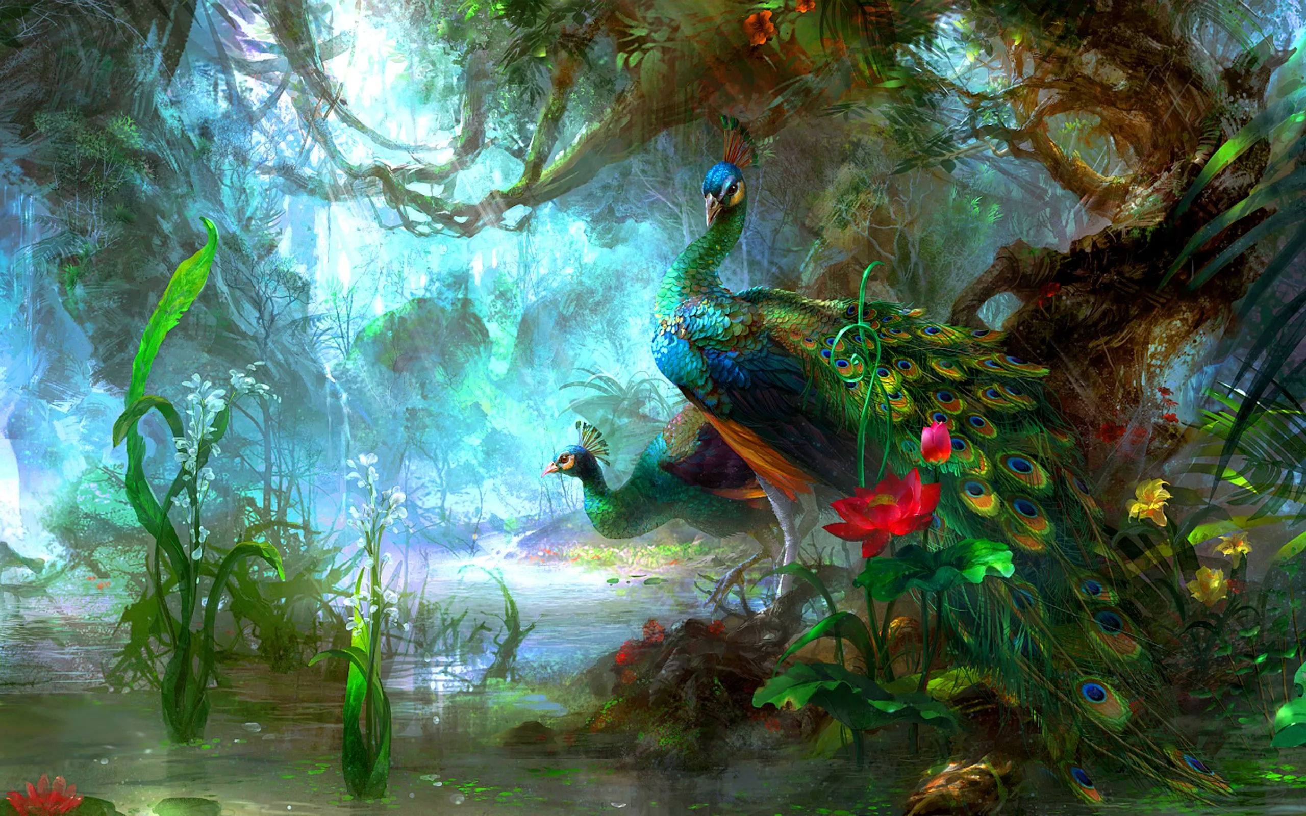 Desktop wallpaper: Peacock, Birds, Forest, Animal, Bird 4K free download for PC. 180241