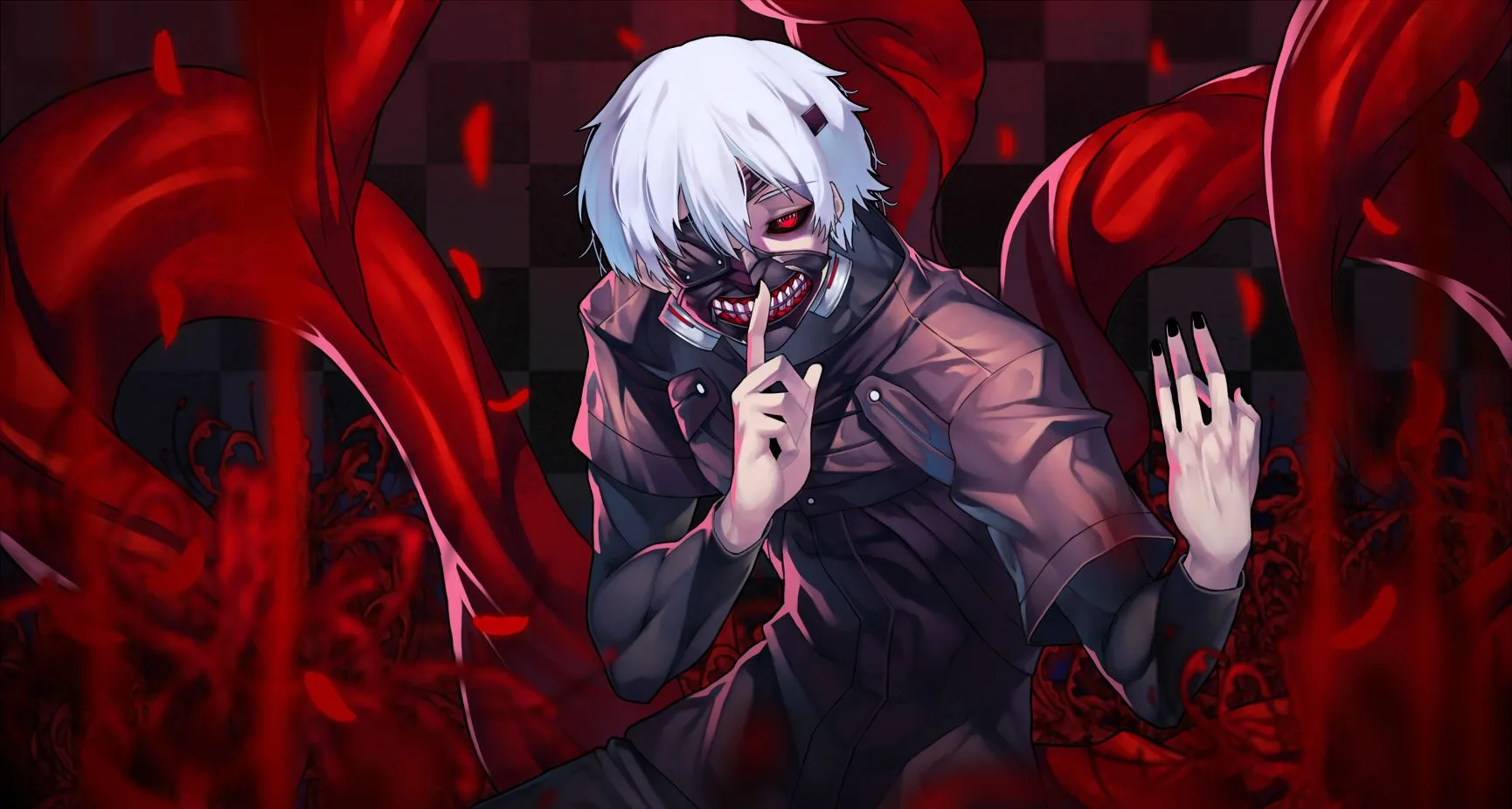 Desktop wallpaper: Short Hair, Tokyo Ghoul, Red Eyes, Ken Kaneki, Anime, Kagune (Tokyo Ghoul), Mask, Teeth, White Hair 4K free download for PC. 668970