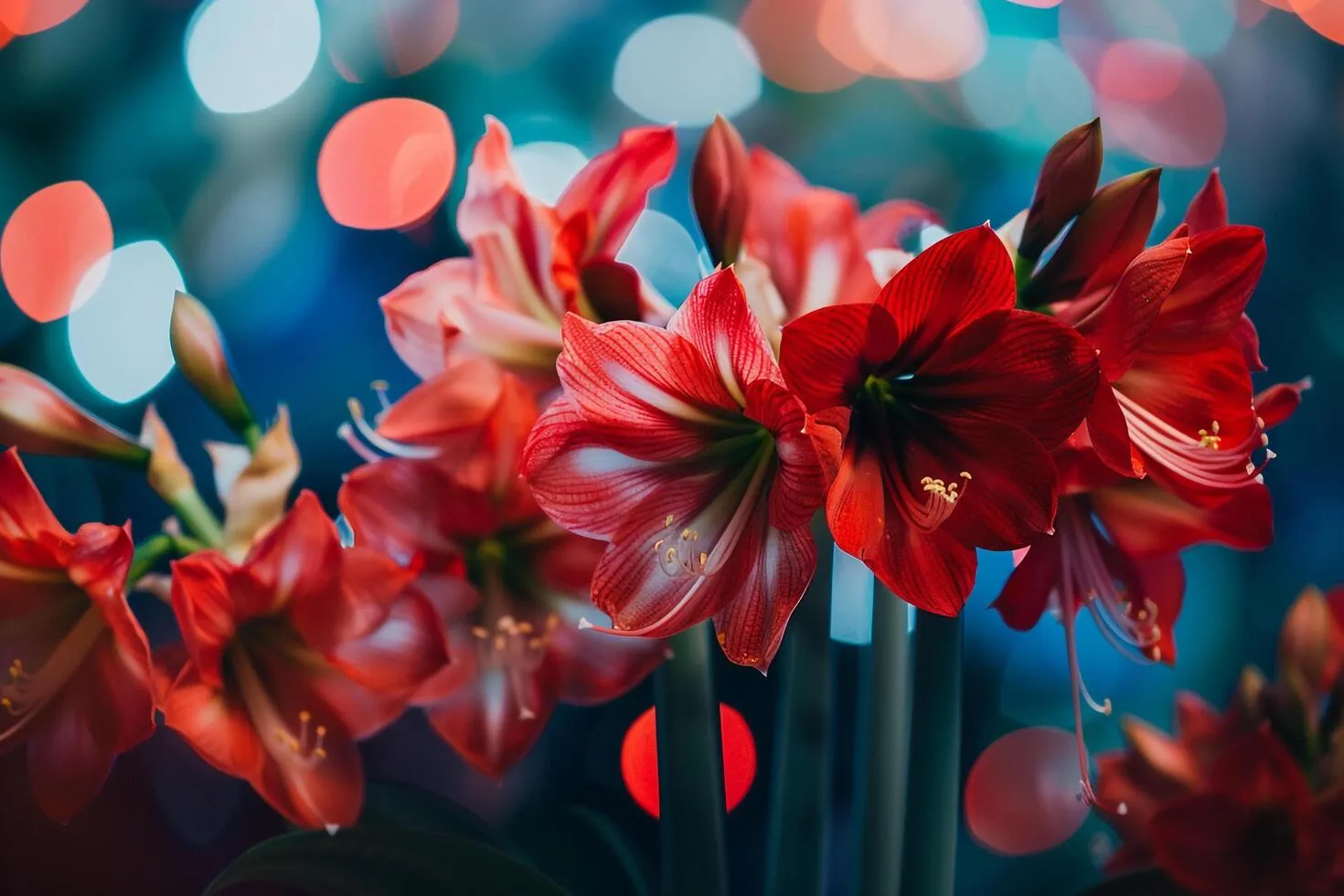 Red Amaryllis Flowers in Bloom Nature Background