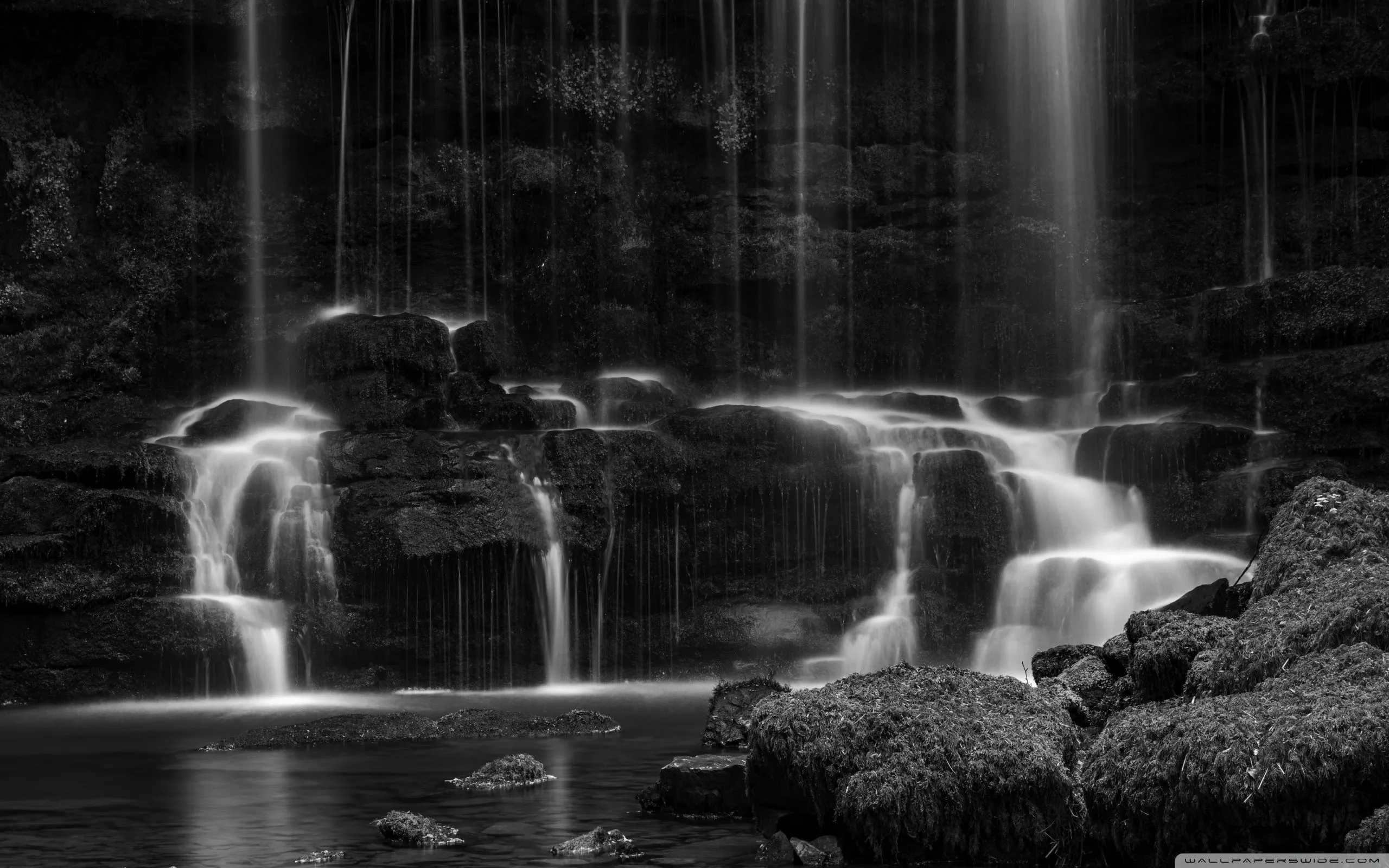 Nature Waterfall Long Exposure Black and White 4K UHD Wallpaper for UltraHD Desktop and TV, Widescreen and UltraWide Display, Smartphone and Tablet Devices