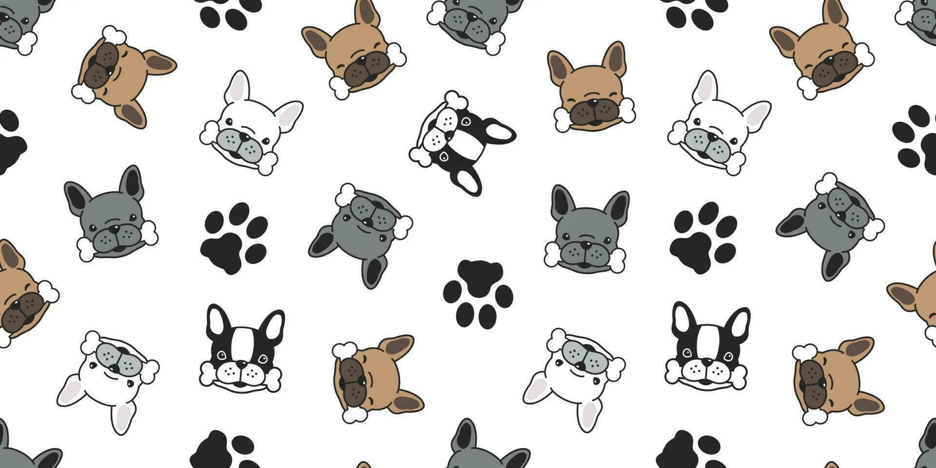 Dog seamless pattern vector french bulldog pug dog paw cartoon isolated wallpaper background