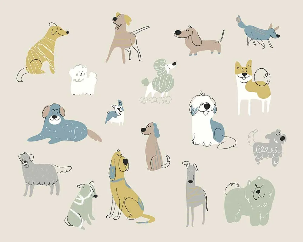 Happy Dogs Large by Origin Murals Grey, Wallpaper Direct