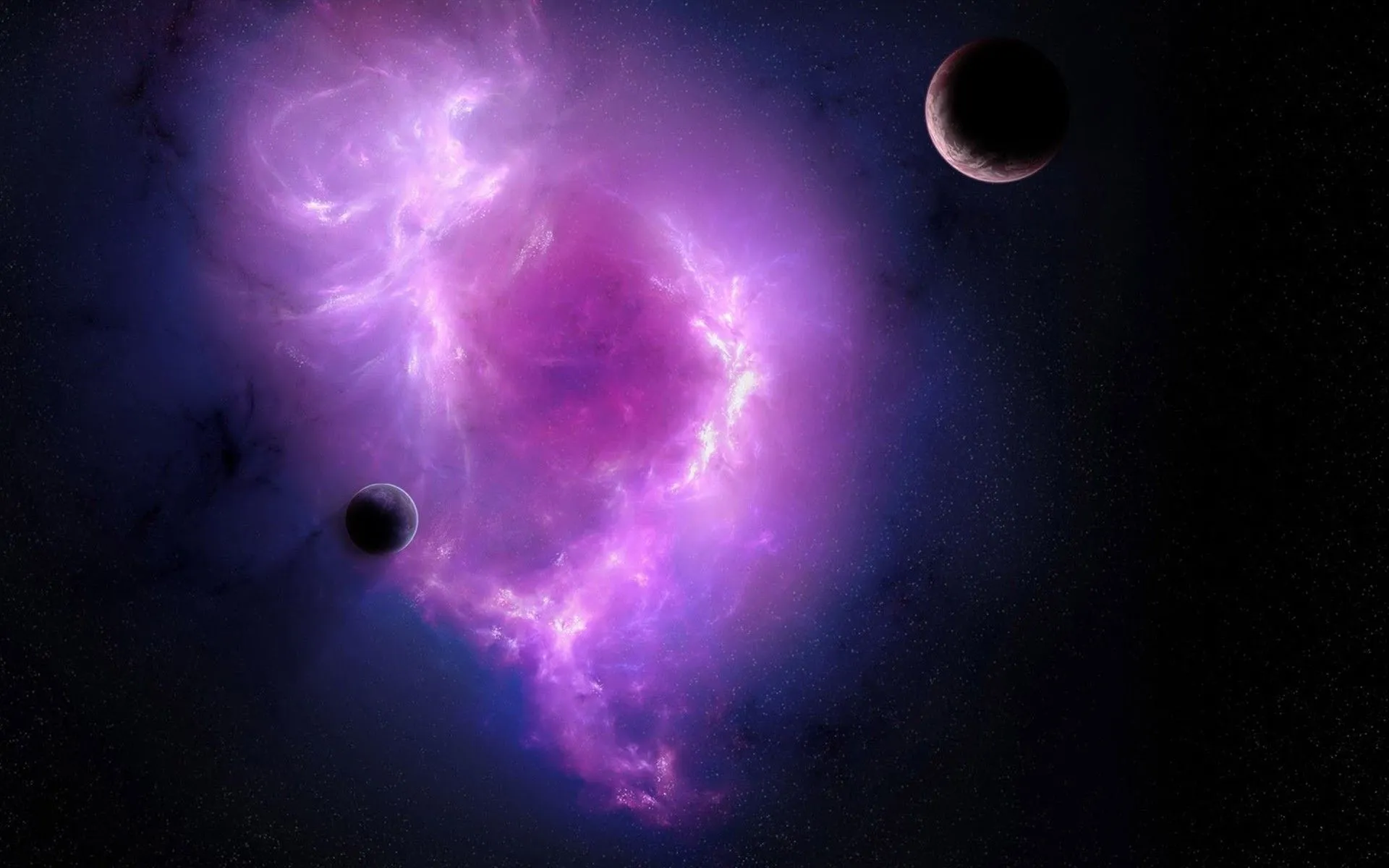 Moon on the background of purple galaxy Desktop wallpaper 1366x768