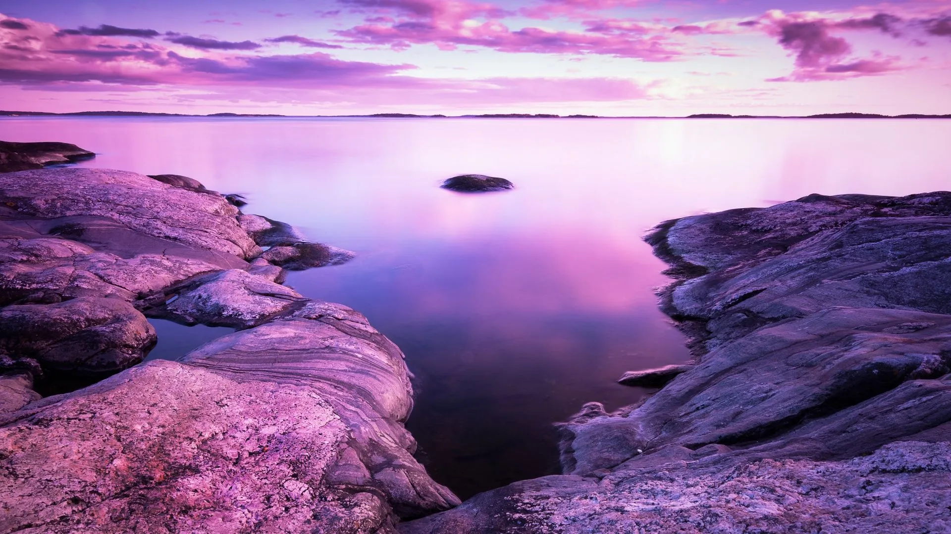 Sunset Wallpaper 4K, 8K, Scenery, Rocks, Lake