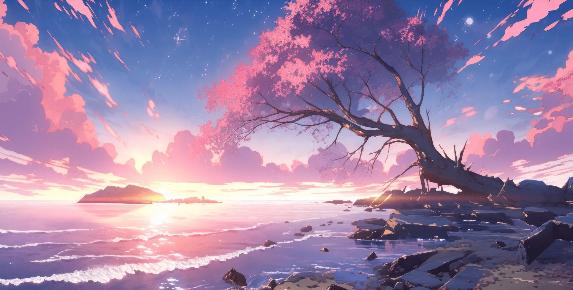 Pink Aesthetic Anime Landscape Wallpaper