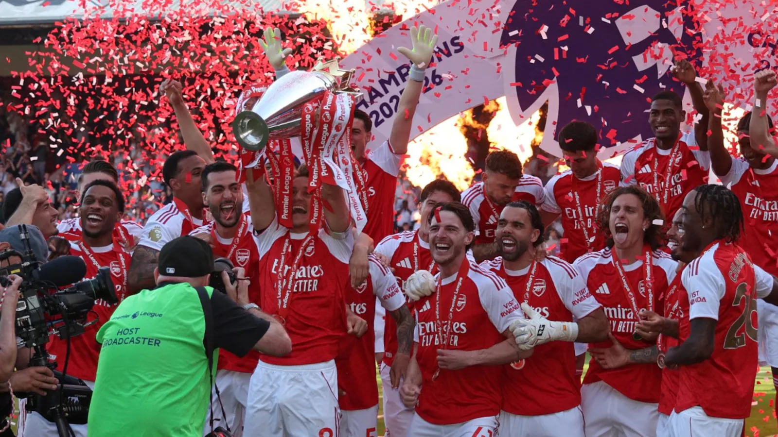 First Picture: Mikel Arteta And Arsenal Lift Premier League Trophy After 22 Years Of Wait