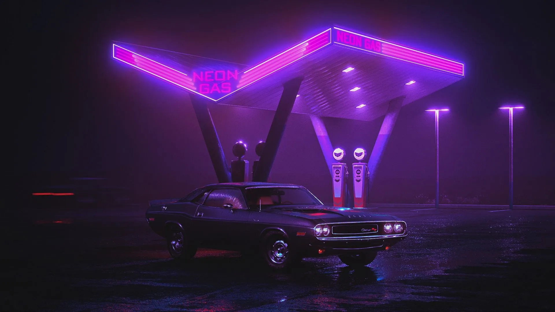 Wallpaper machine, auto, night, retro, background, dressing, neon, Dodge for mobile and desktop, section dodge, resolution 1920x1080