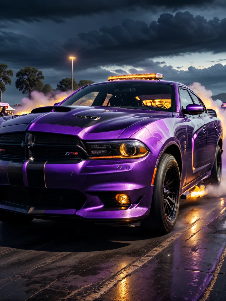 Premium Free ai Image. Halloween Horsepower on Purple Charger