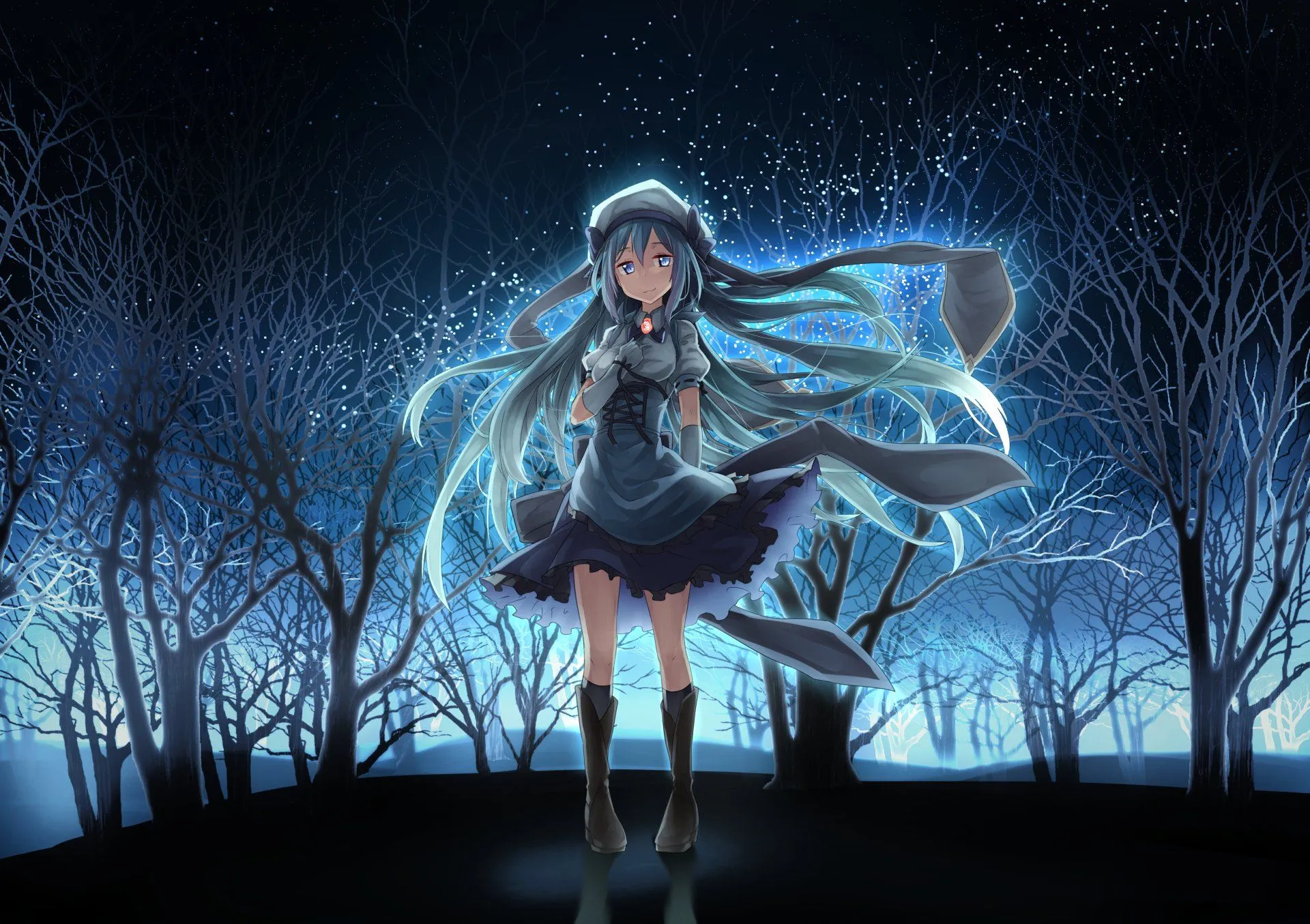 Fantasy Night: HD Wallpaper of an Enigmatic Anime Girl