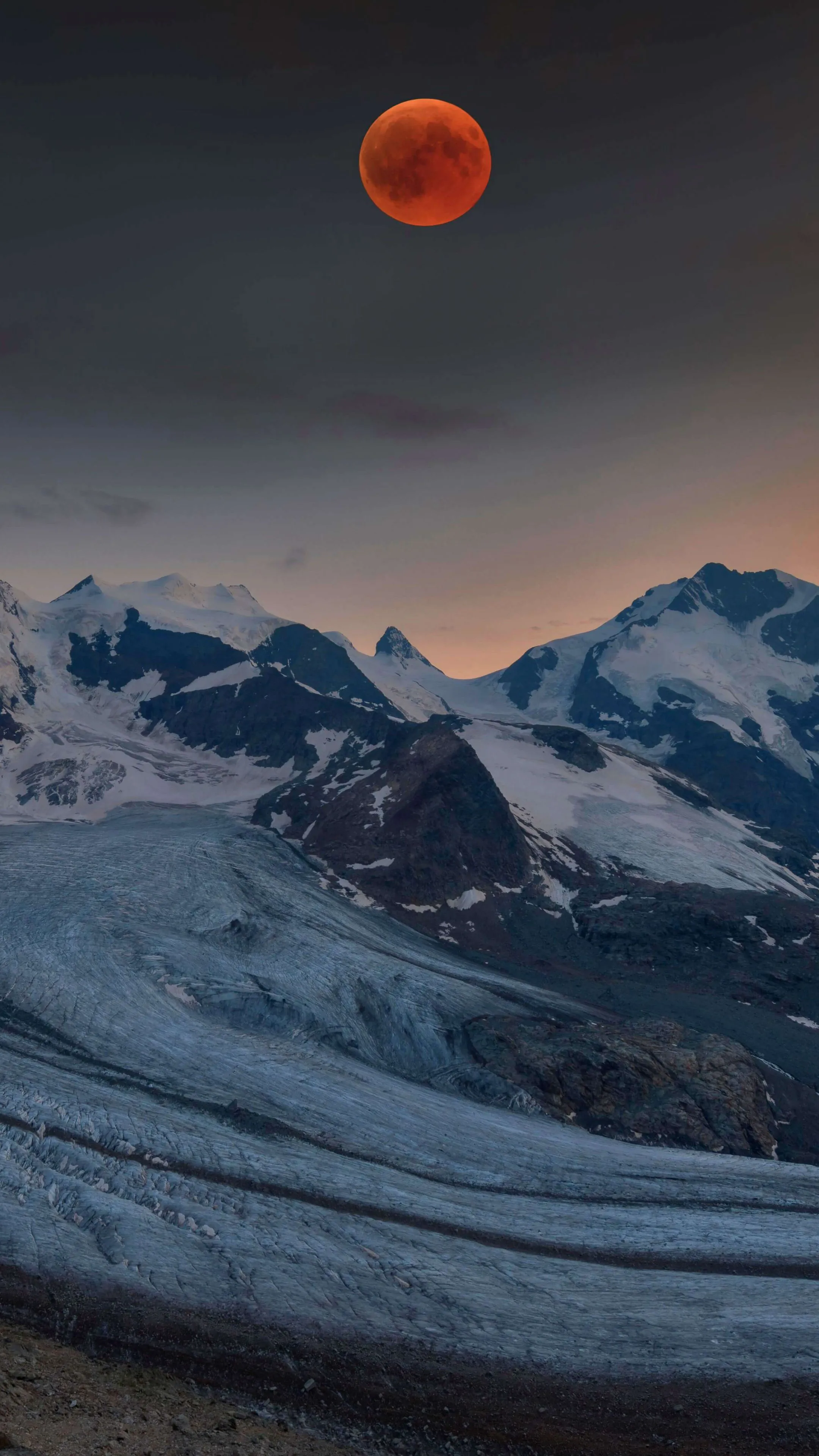 Blood Moon Wallpaper 4K, Alps mountains, Bernina Range