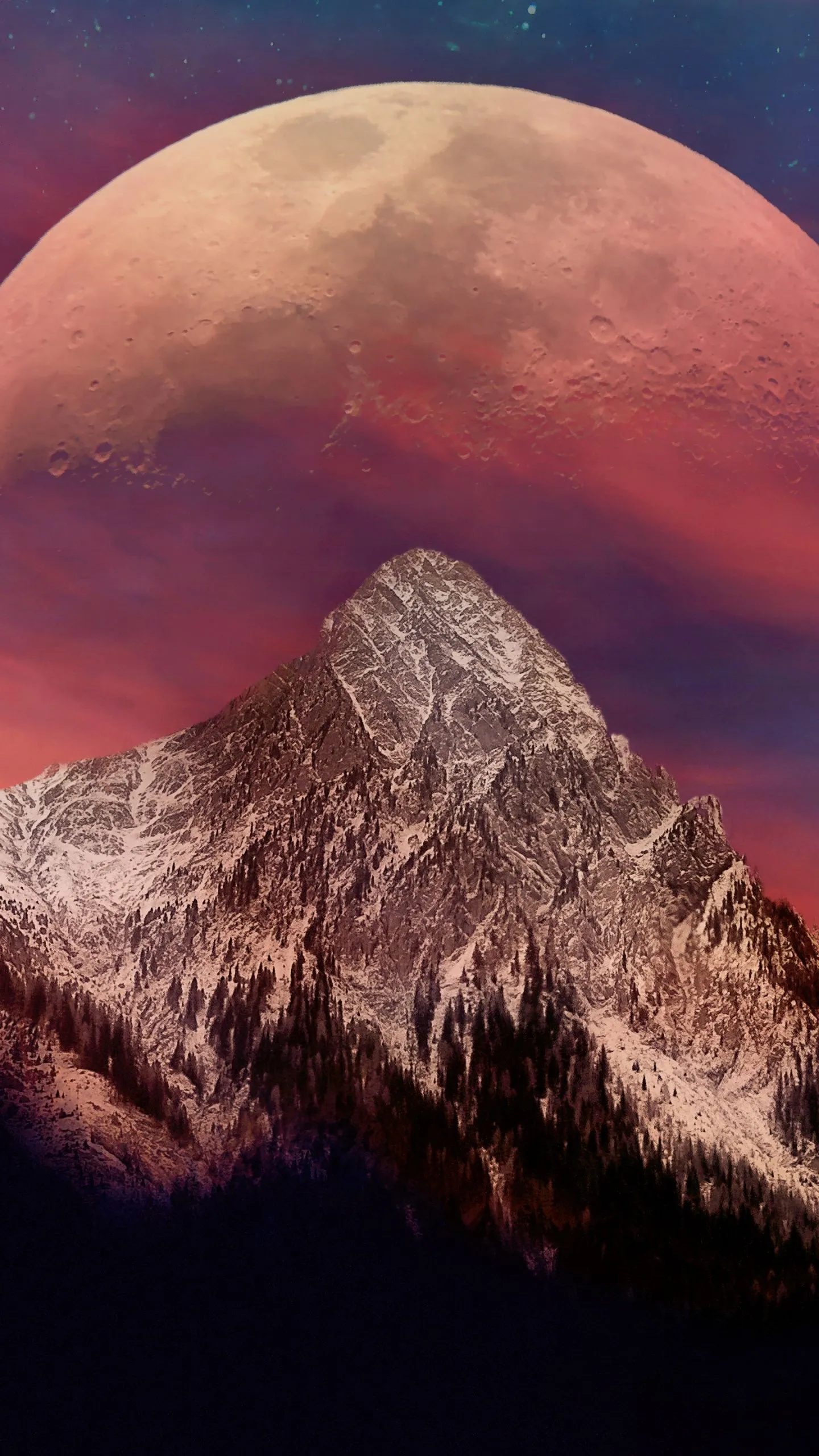 Blood Moon Wallpaper 4K, Mountain Peak, 5K