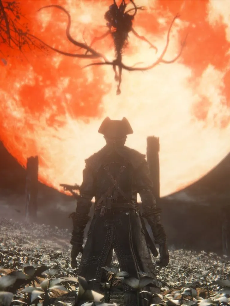 Phone wallpaper: Video Game, Bloodborne, Creature, Warrior, Dark, Blood Moon, Creepy, Moon 1362802