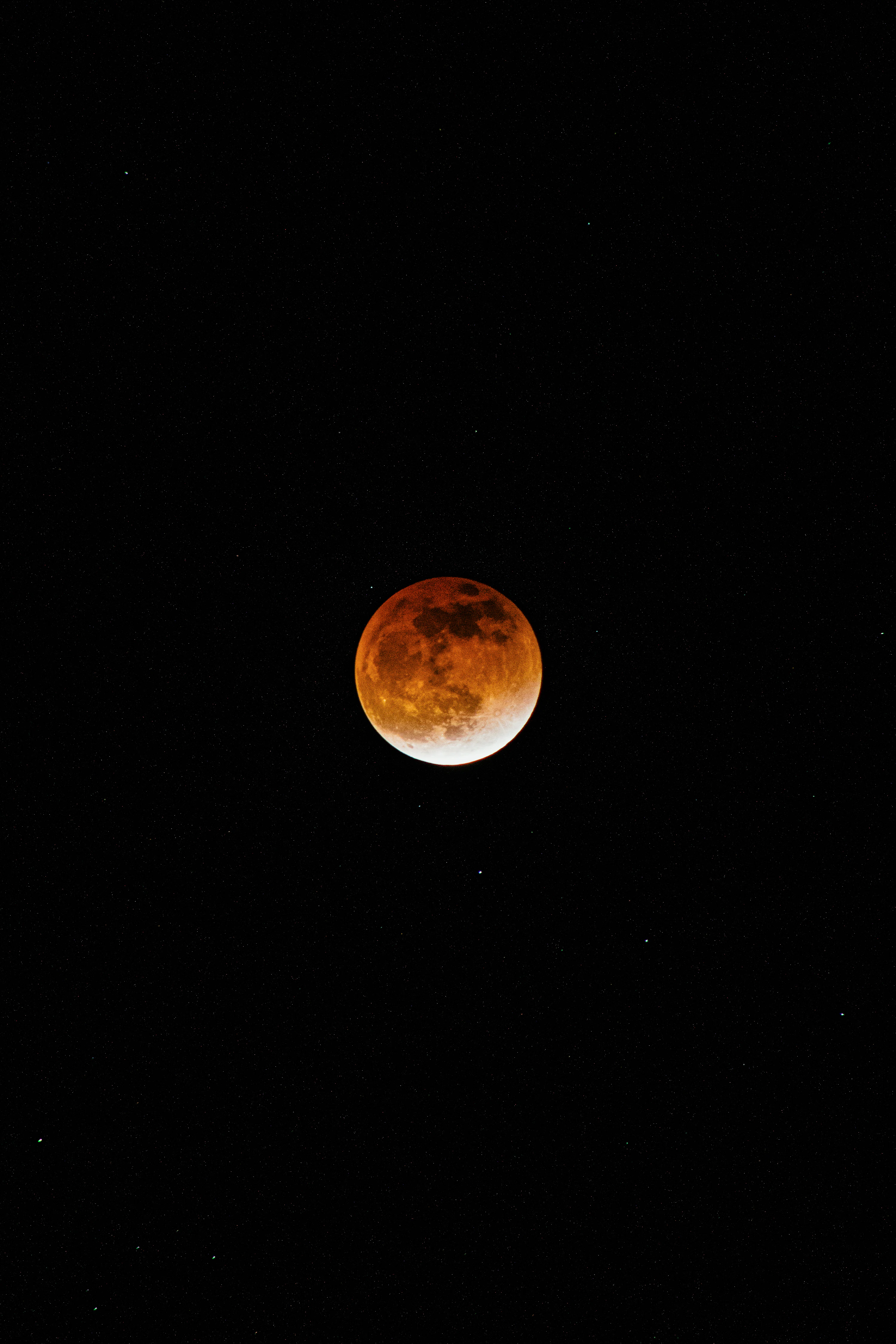 A red moon is seen in the dark sky photo
