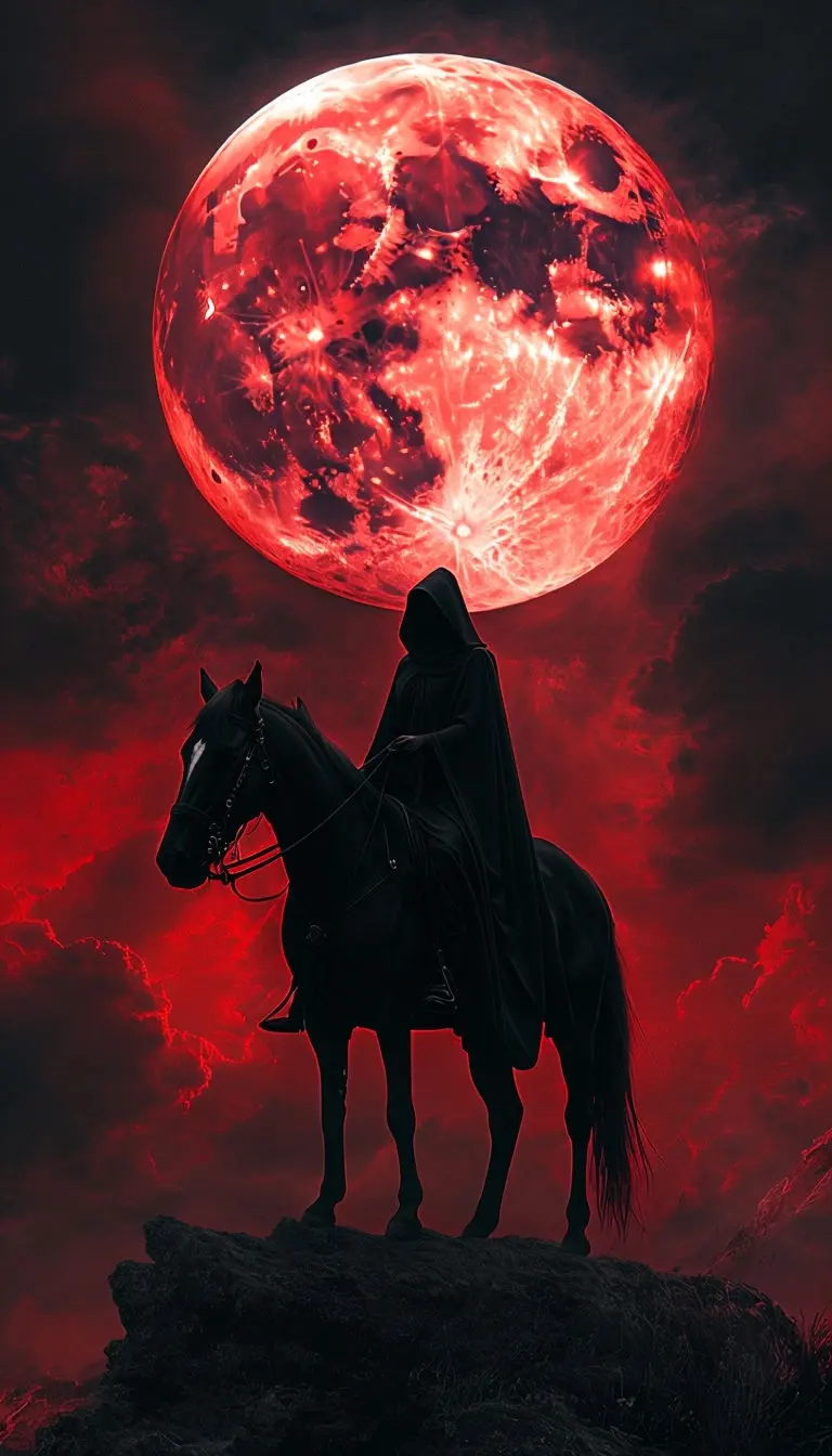 Dramatic Surreal Character with Crimson Moon Digital Art Mobile Wallpaper