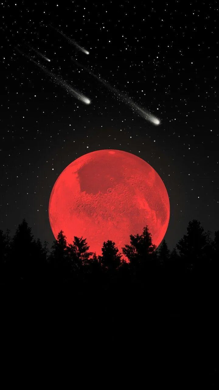 Red Moon Night Sky Wallpaper