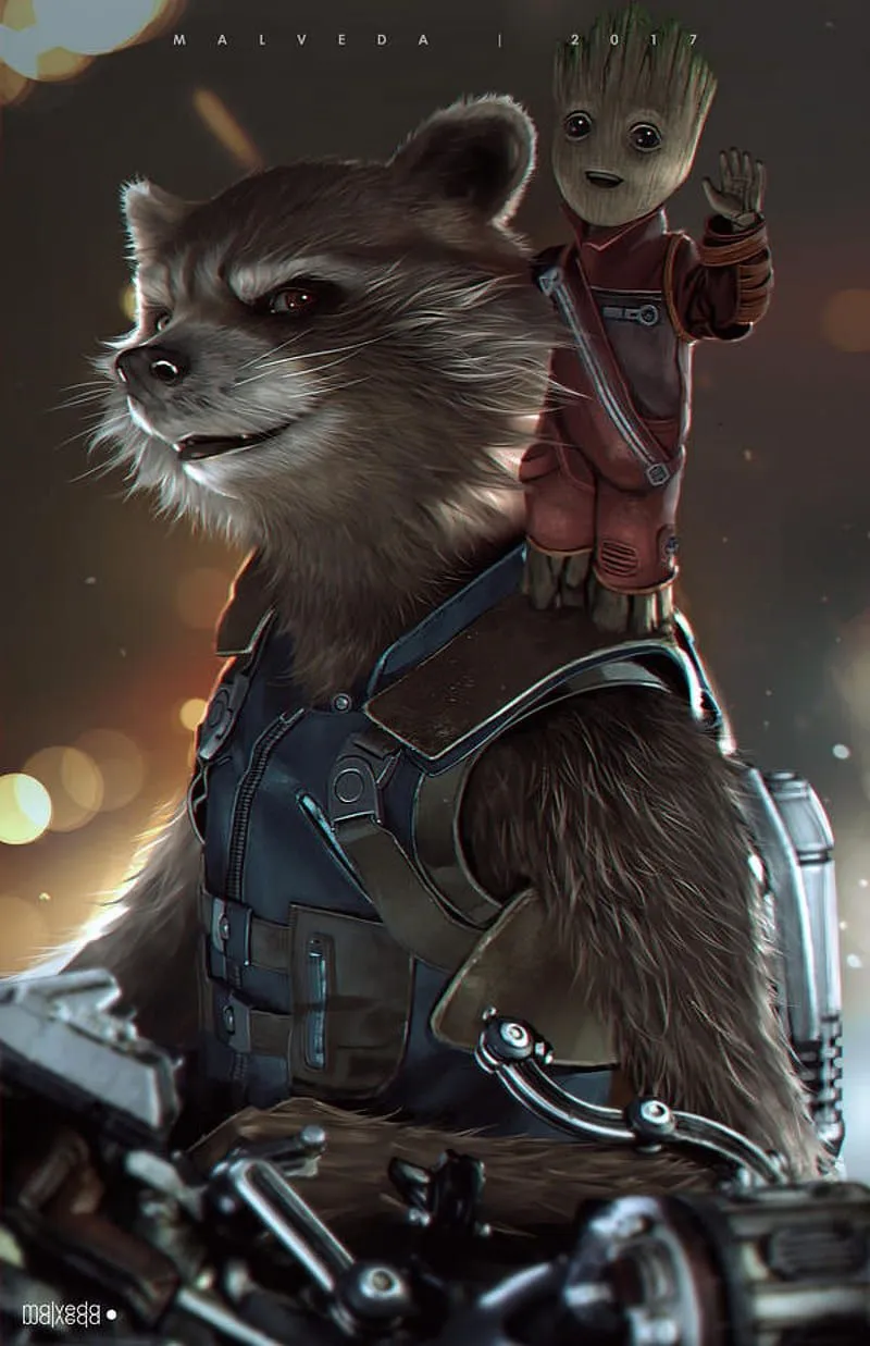 Rocket and groot, guardian of galaxy, marvel, HD phone wallpaper