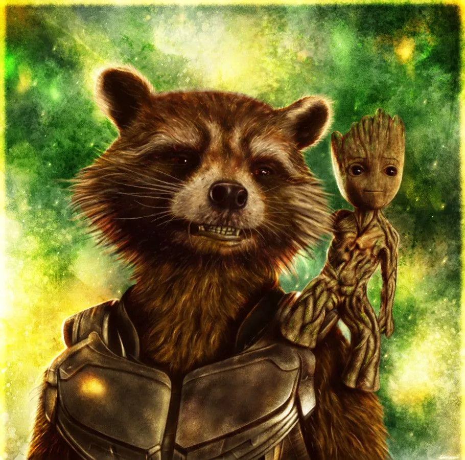 Guardians of the Galaxy Raccon and Baby groot
