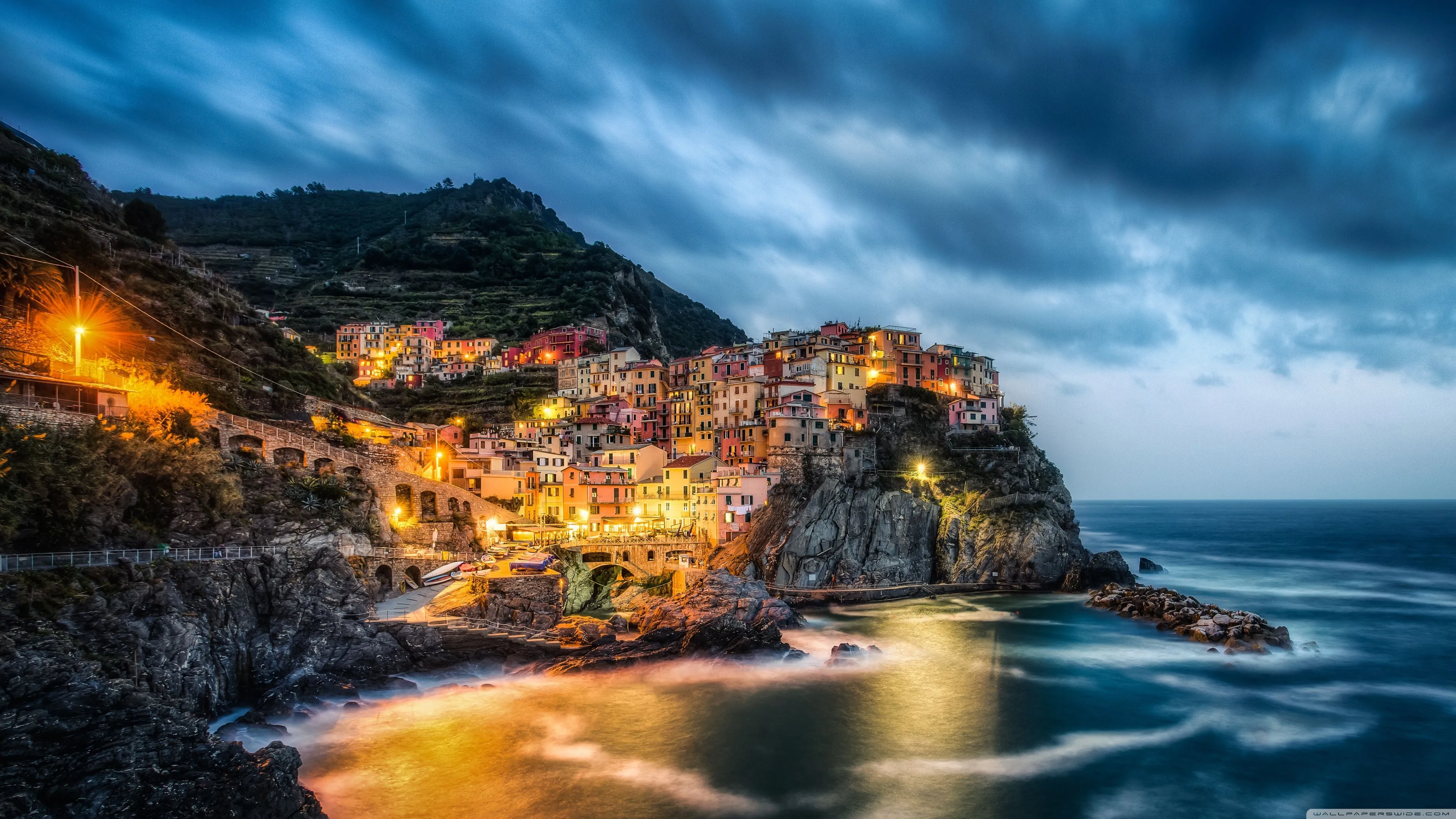 Manarola, Cinque Terre, Italy, Ligurian Sea 4K UHD Wallpaper for UltraHD Desktop and TV, Dual Monitor, Smartphone and Tablet Devices