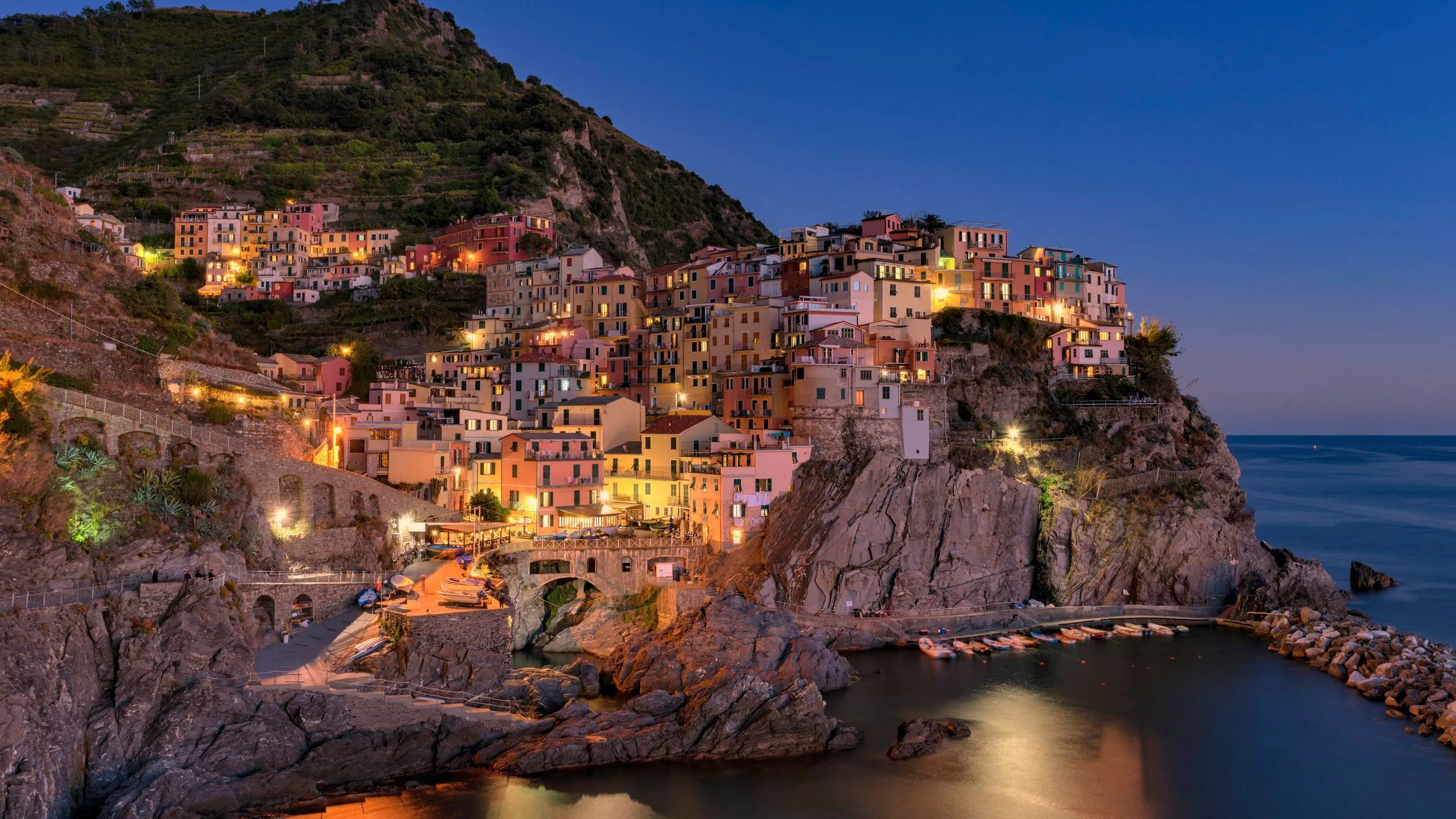 Italy Coast Sea Houses Manarola Crag Cliff Rocks 1440P Resolution , HD 4k Wallpaper, Image, Background, Photos and Picture