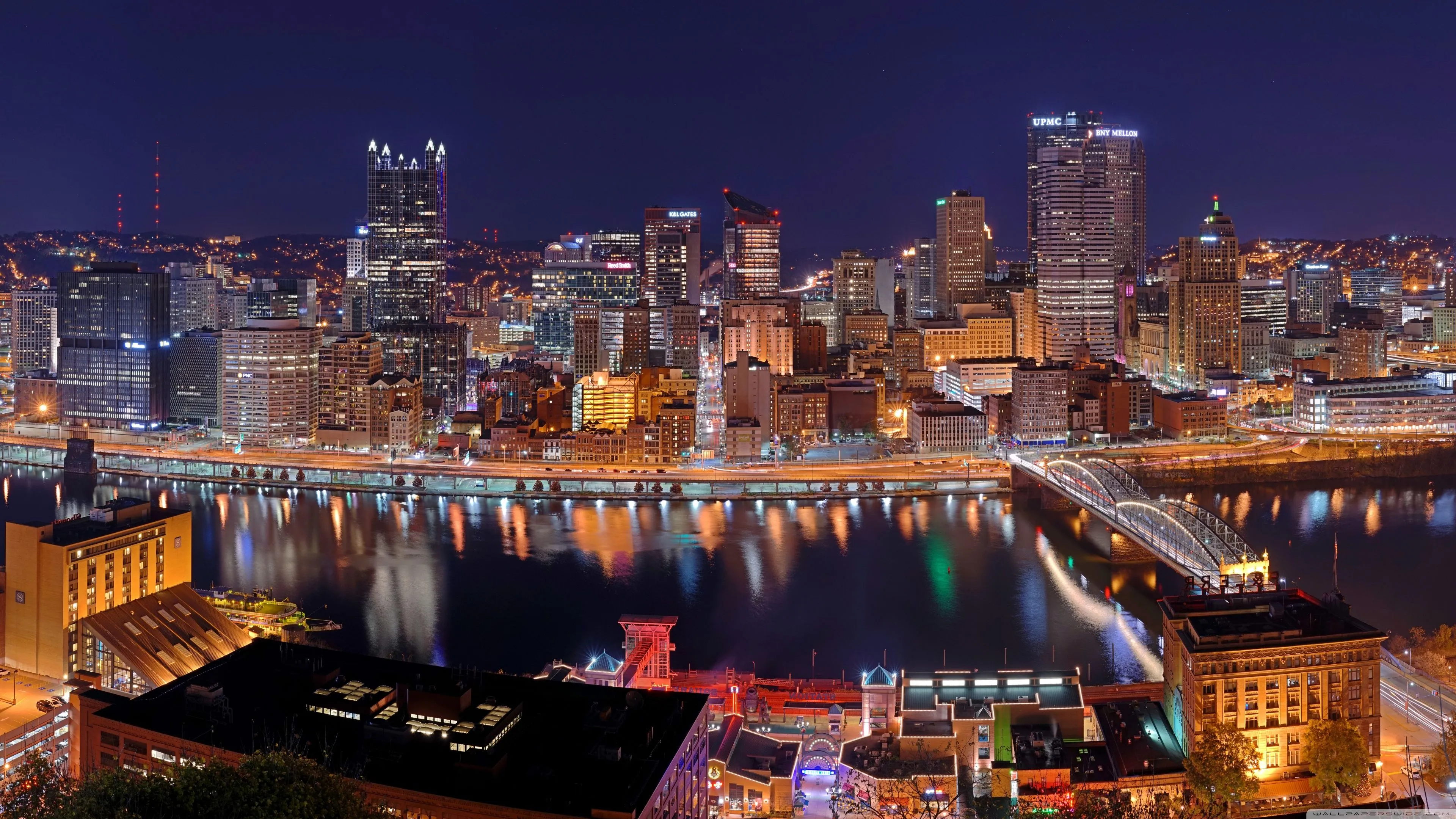 Pittsburgh City Panorama at Night 4K UHD Wallpaper for UltraHD Desktop and TV, Smartphone and Tablet Devices