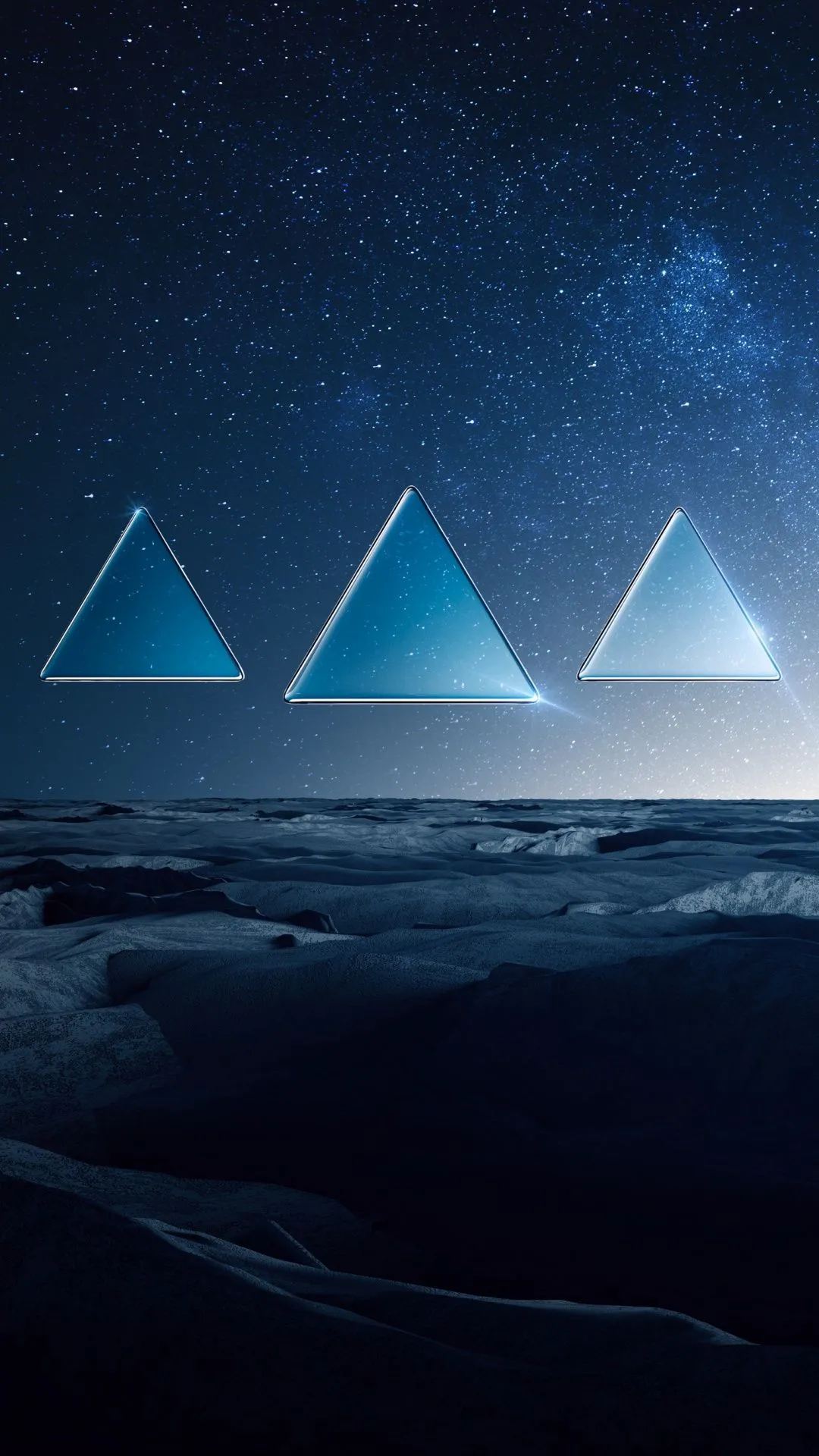 Winter Wallpaper 4K, Cold, Starry sky, Triangles, Blue