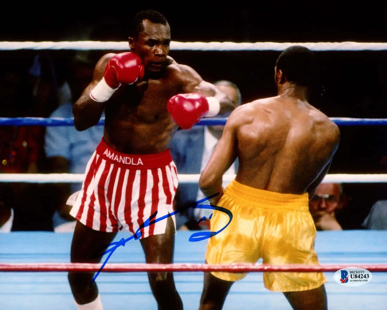 Download Vintage Ray Leonard Boxing With Black Backdrop Desktop Wallpaper