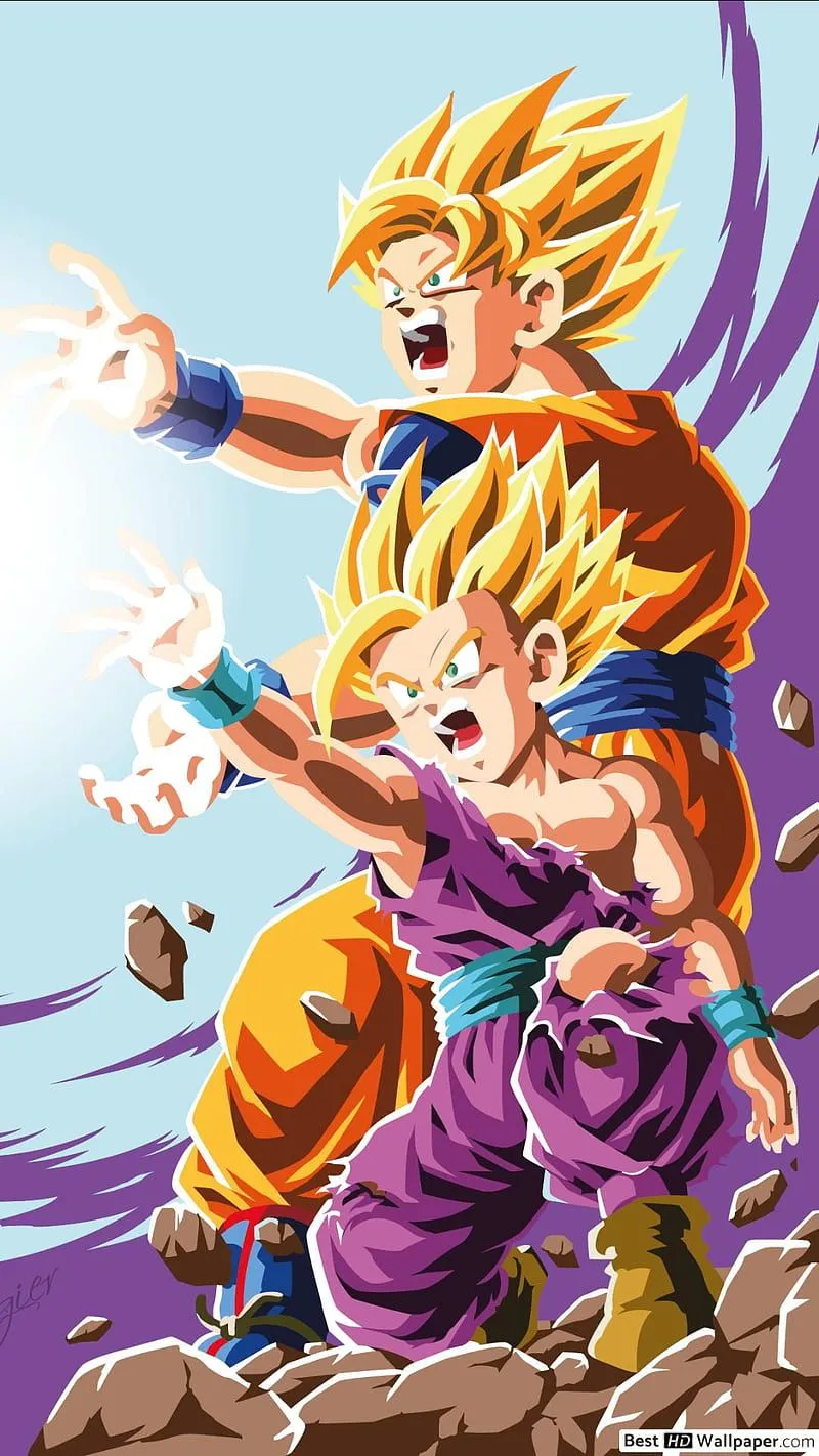 Goku y Gohan, ball, cartoons, dragon, gohan, goku, hero, super, HD phone wallpaper