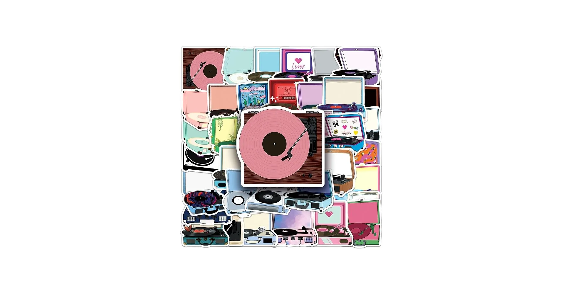 TUIOBUN 50PCS Record Player Stickers for Skateboard, Water Bottle, Scrapbook, Car, Helmet, Luggage, Guitar, Computer, Laptop, Bike, Cup, Waterproof Vinyl Music Decals, Gift for Adults Boys Girls Teens, Amazon.co.uk: Home & Kitchen