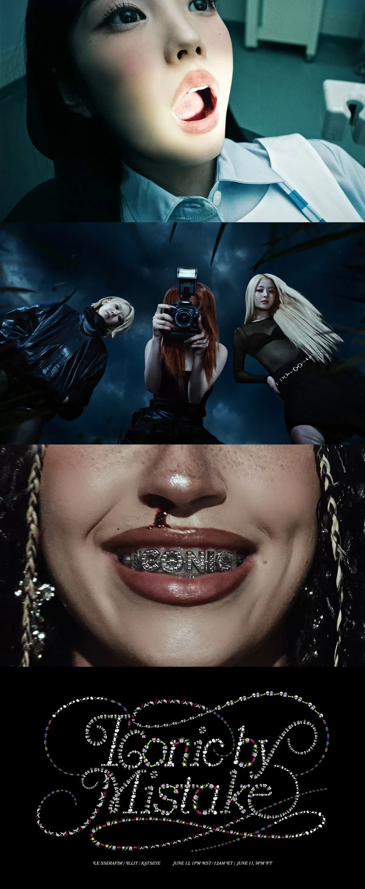 LE SSERAFIM, ILLIT, and KATSEYE unveil the teaser for the 'ICONIC BY MISTAKE' collaboration single music video - 스포츠경향