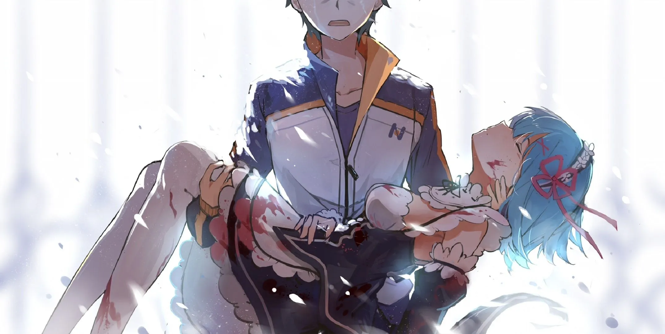 Wallpaper blood, anime, art, Re: Zero kara hajime chip isek or Seikatsu, From scratch, REM, Natsuki Subaru, Grama for mobile and desktop, section прочее, resolution 2149x1080