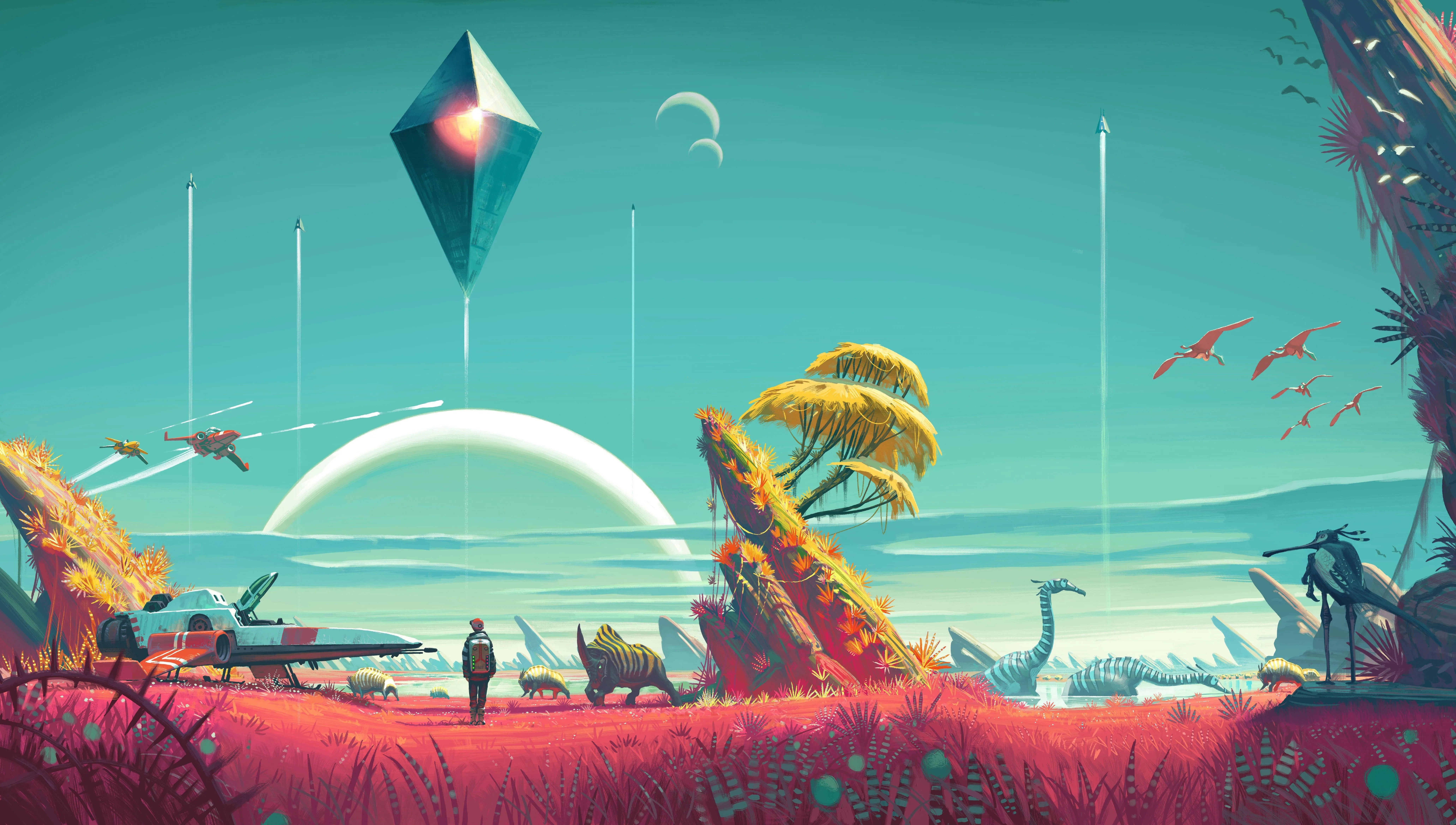 No Mans Sky, Digital Art, Video Games, Pink, Blue Wallpaper HD / Desktop and Mobile Background