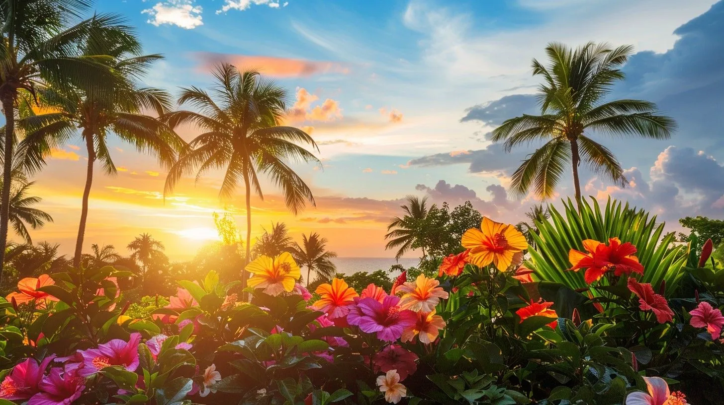 Free Tropical Sunset Beauty Image, Tropical, Flowers