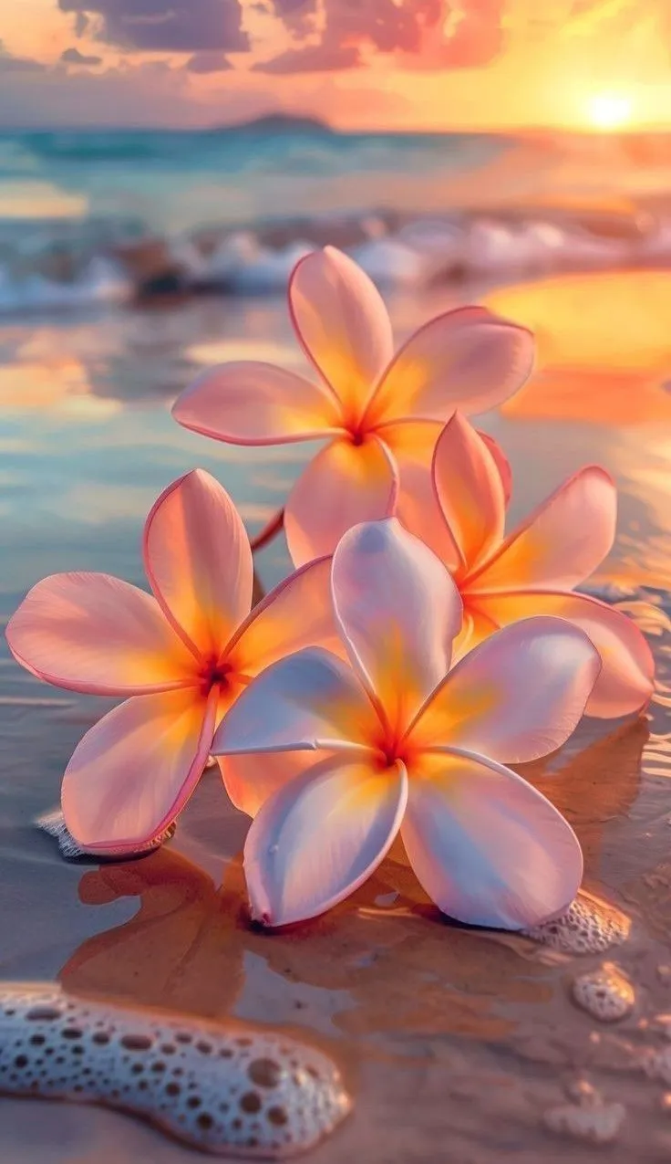 Pink Flowers on the Beach at Sunset. Flowers summer, Plumeria wallpaper iphone, Plumeria flowers wallpaper