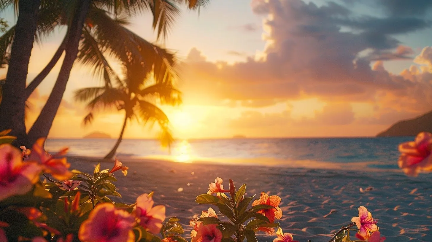 Free Tropical Sunset Bliss Image, Tropical, Beach